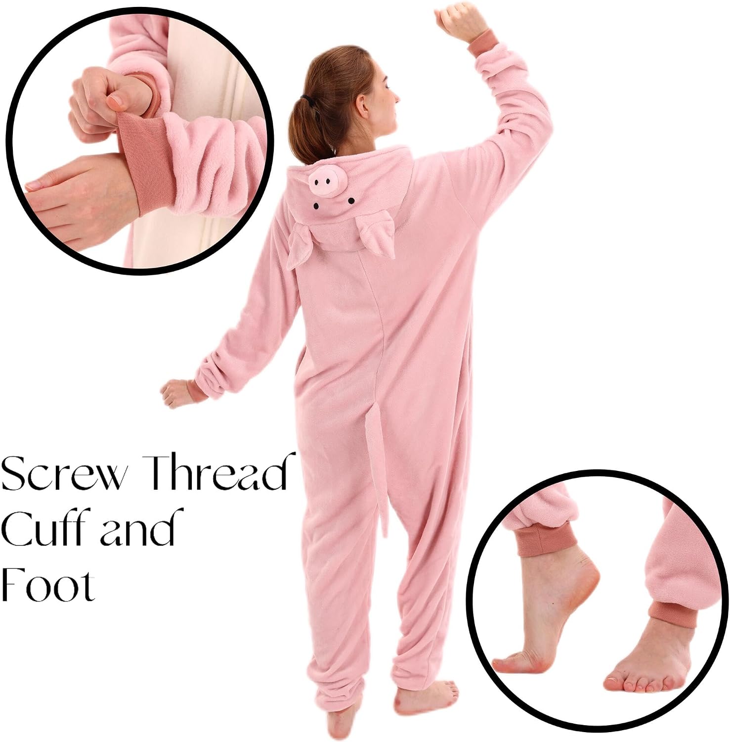 Detalle de AILMQYJL Unisex Adult Pig Onesie Pajamas, Flannel Hooded Costume with Zipper