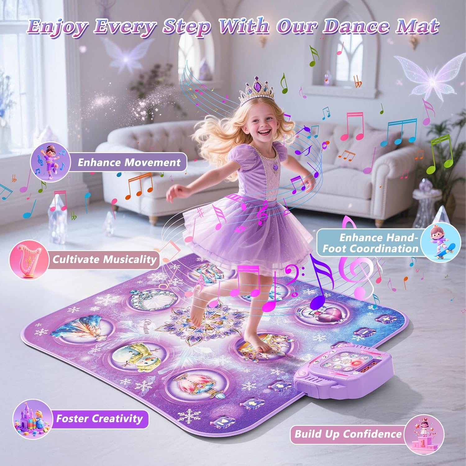 Detalle de Dance Mat Toy for Kids: Princess Themed Electronic Dance Pad with 8 Buttons