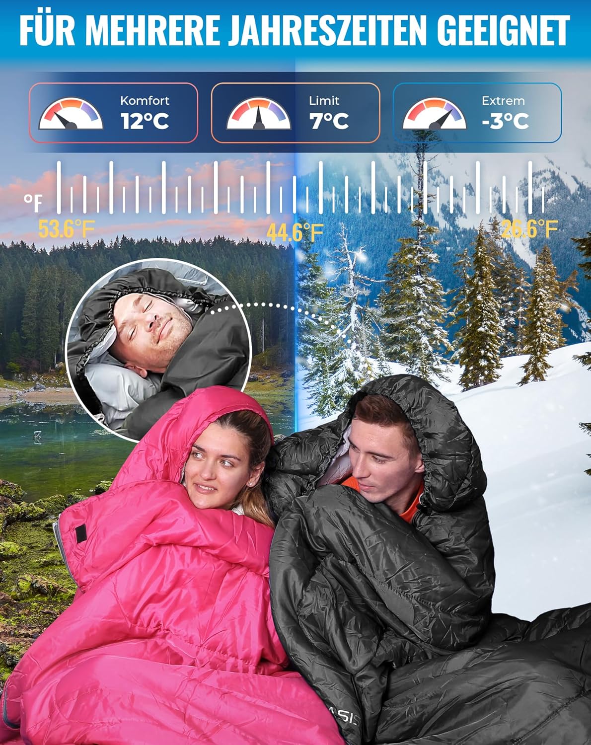 Thumbnail 2 de KingCamp Schlafsack für Erwachsene – XL Flanell, kaltes Wetter, wasserdicht, kompaktes Packmaß