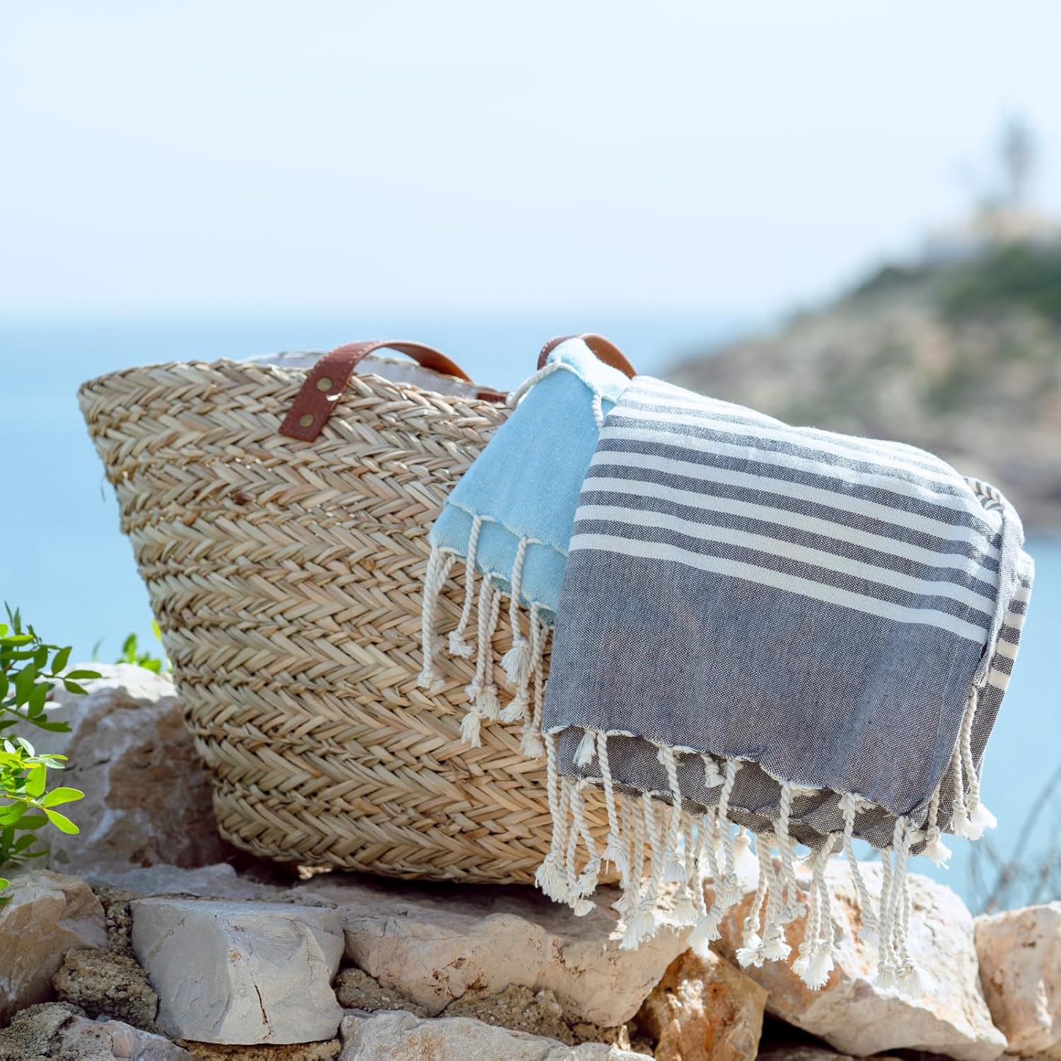 Detalle de MOMOMUS Lot de 2 Foutas de Plage XL 90x180 cm – Coton Ultra-Doux, Absorbantes et Légères