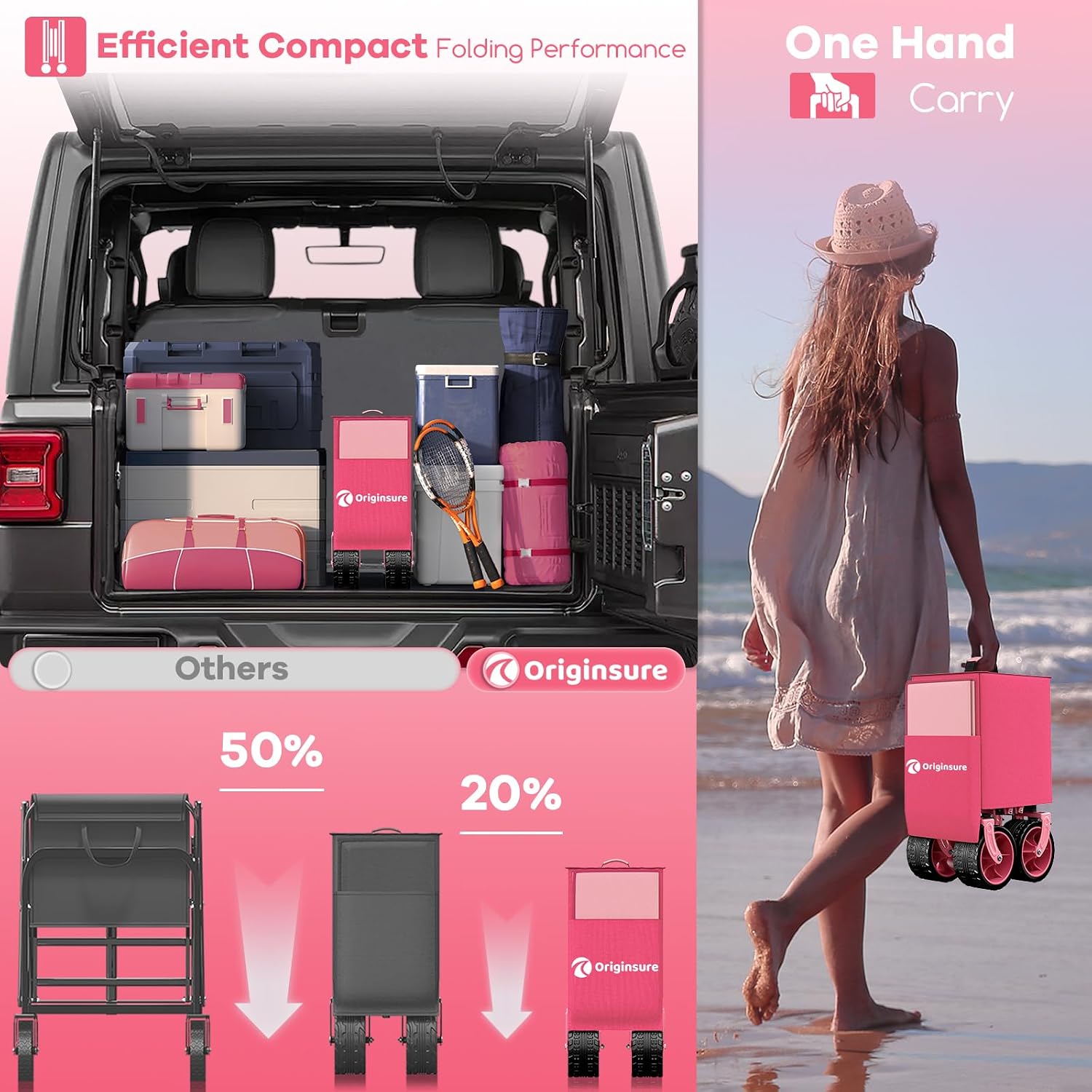Thumbnail 6 de Originsure FW220BLACK-3001-CA-Pink 220L Folding Wagon with All-Terrain Wheels