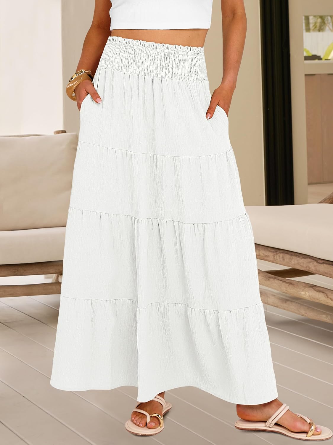 Thumbnail 6 de ANRABESS Womens Maxi Skirts with Elastic High Waist Tiered A-Line Flow