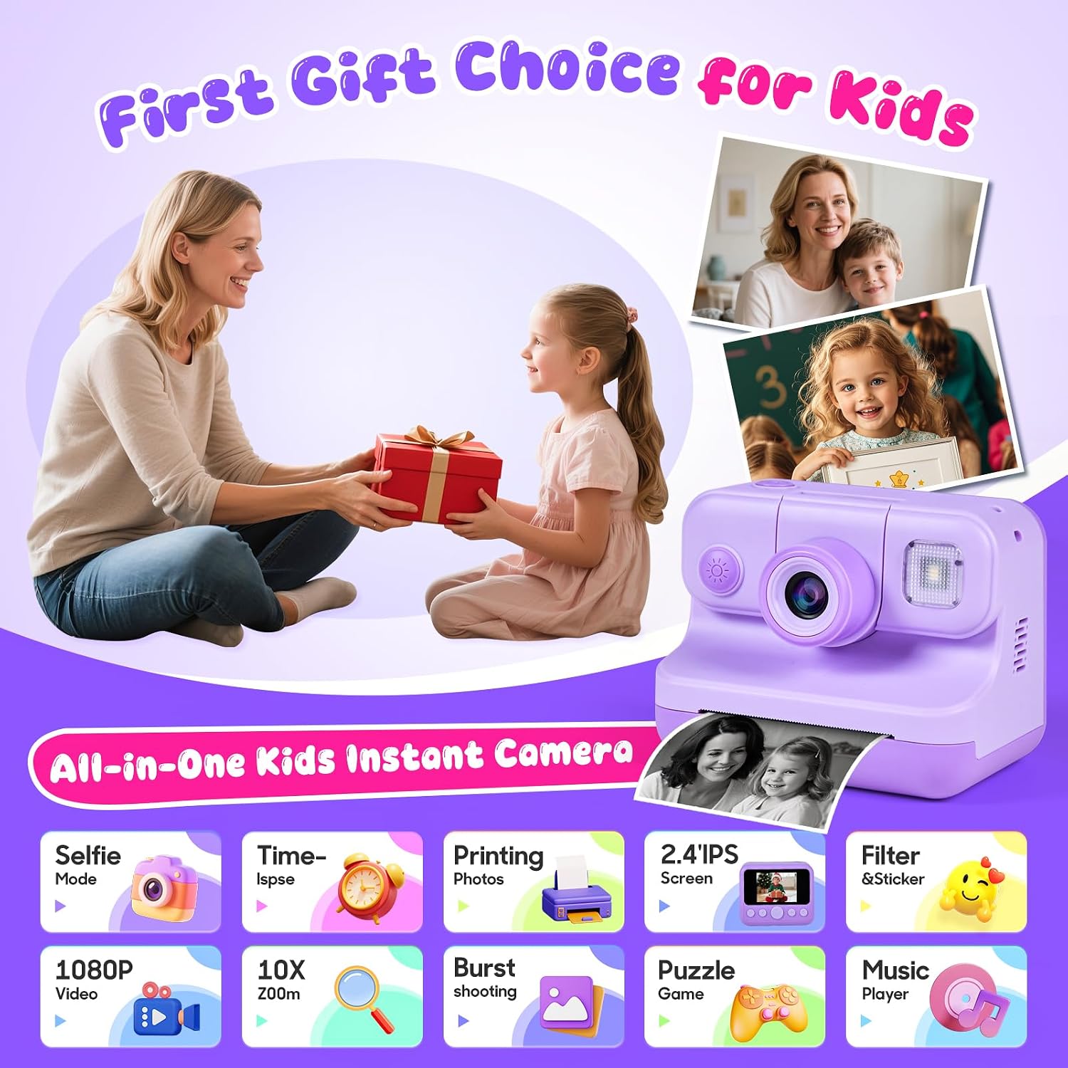 Thumbnail 5 de Elecoutek Kids Camera Instant Print: 30MP Dual Camera Toy for 3–12 Year Olds