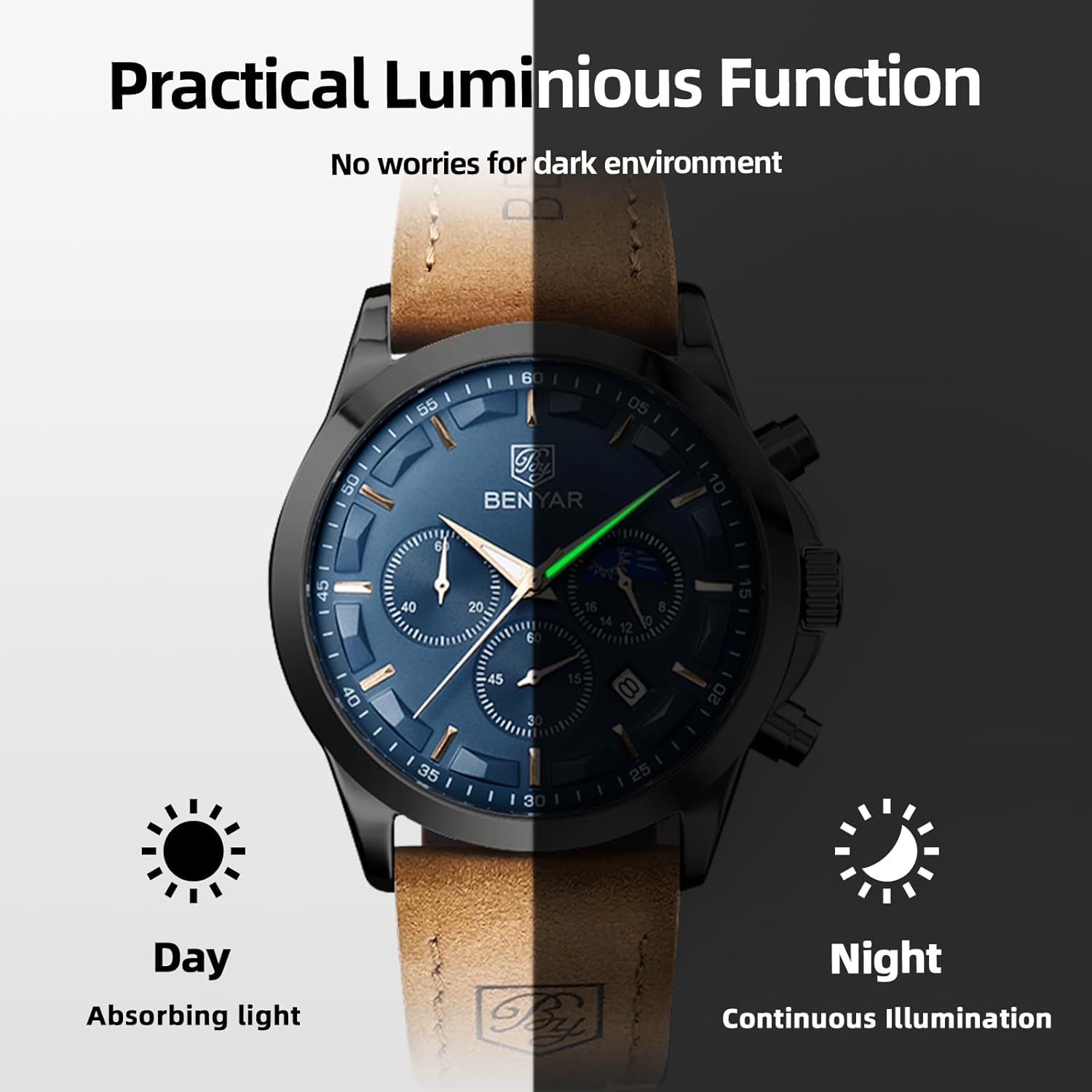 Thumbnail 6 de BENYAR by Montre Homme Chronographe Étanche Grand Cadran Quartz