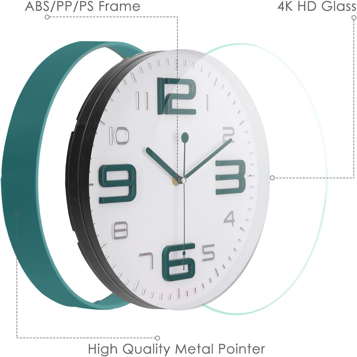 Detalle de Topkey Silent Wall Clock Kitchen 12 Inch – Retro Non-Ticking Decorative Clock in Blackish Green