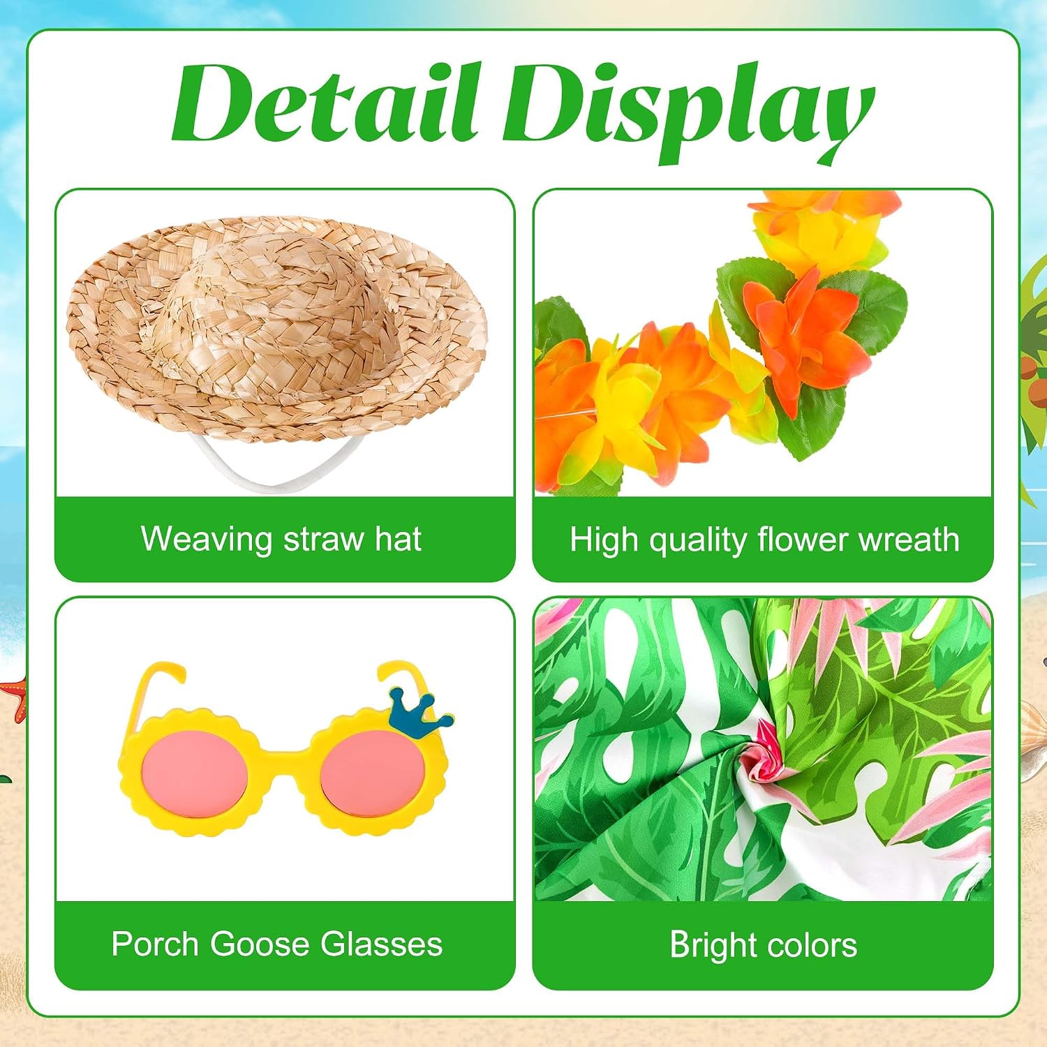Detalle de DECOHS Hawaiian Porch Goose Outfit Set for 23" Statues, 4-Piece