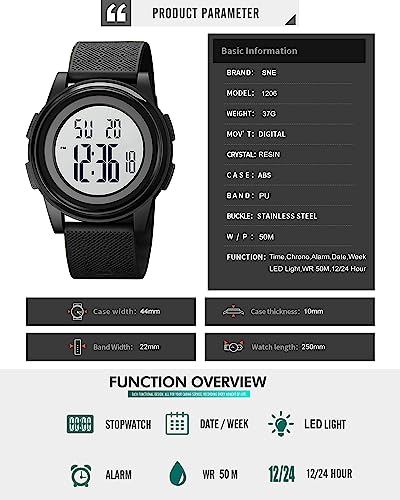Detalle de SNE Ultra-Thin Minimalist Digital Watch with Wide-Angle Display and Rubber Strap