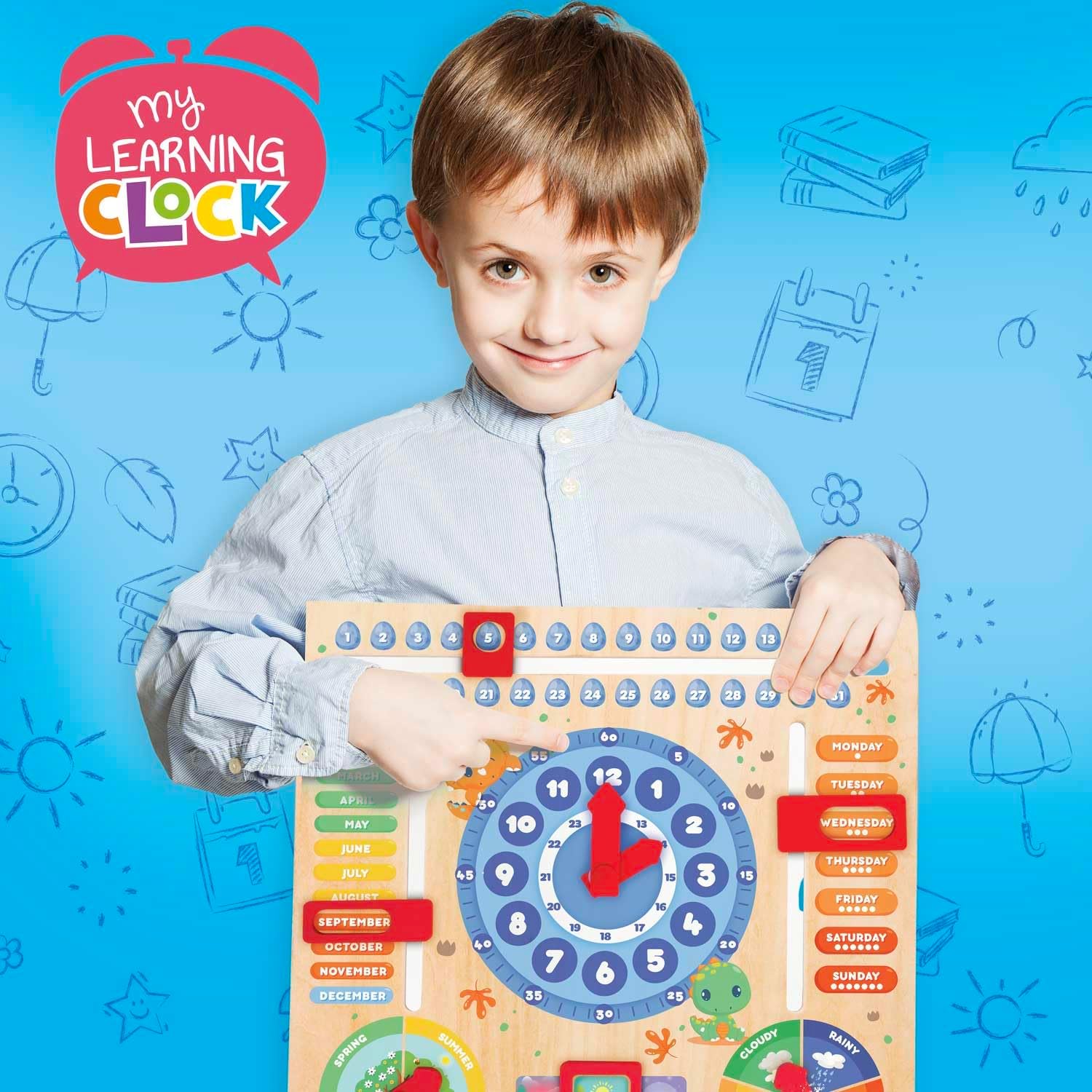 Thumbnail 5 de CRAZE English Learning Clock for Children – Dinosaur‑themed Time and Calendar Learning