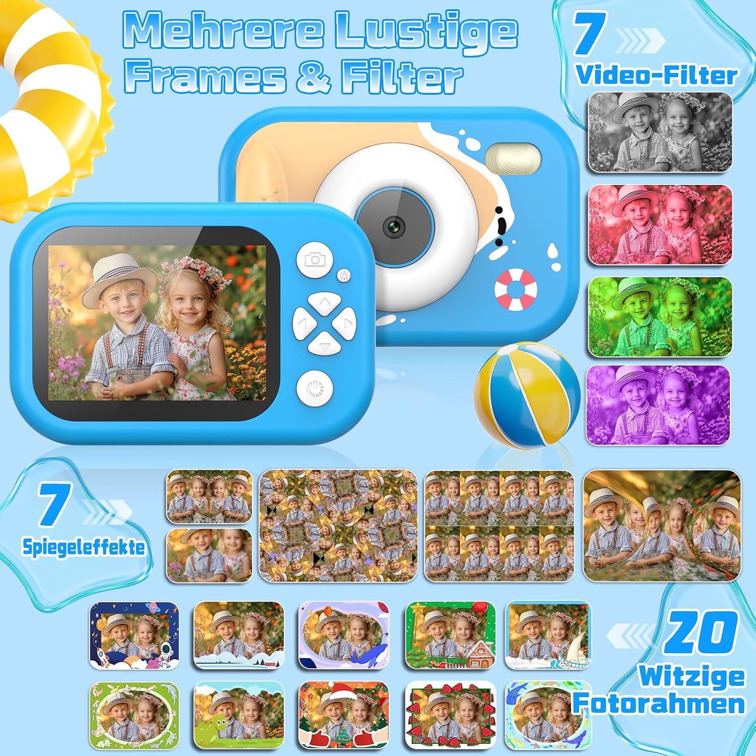 Thumbnail 6 de Unterwasserkamera Kinder – 10 m wasserdicht, 2,4" Bildschirm, 32 GB Karte, Notfall-LED-Blitz