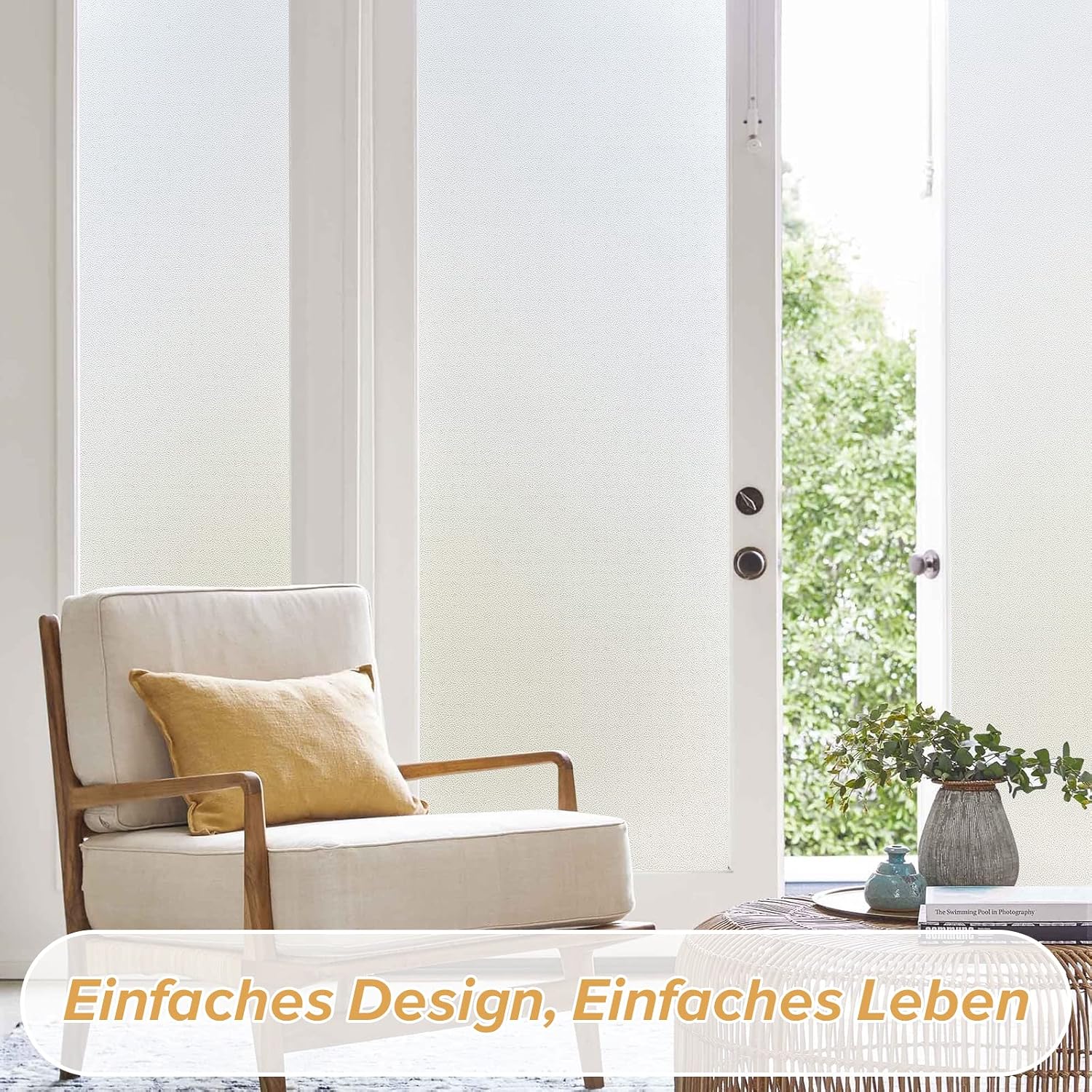 Thumbnail 5 de rabbitgoo Milchglasfolie blickdicht mit Gitterdesign (60×200 cm) – selbsthaftende Sichtschutzfolie für Bad, Büro & Wohnzimmer