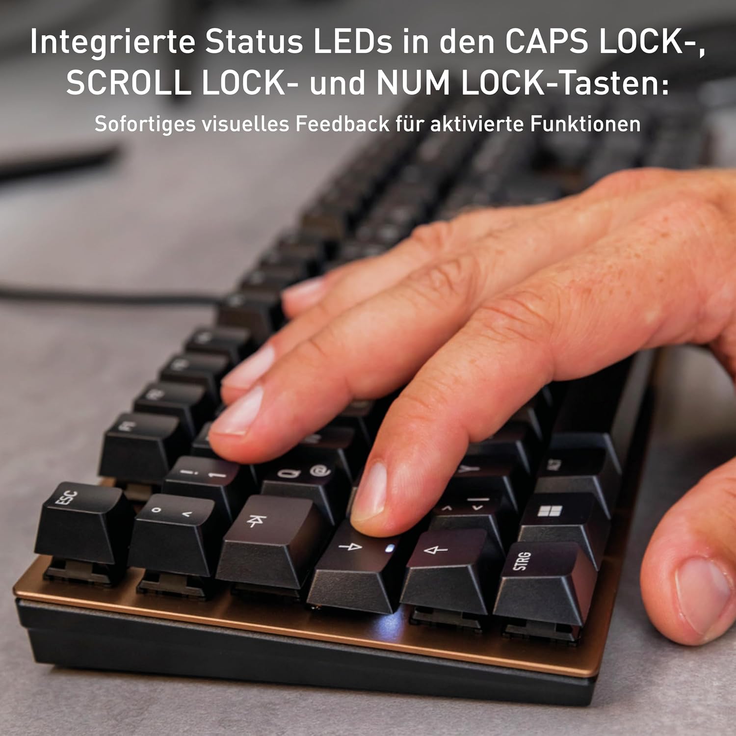 Thumbnail 3 de CHERRY KC 200 MX (QWERTZ) mechanische Office-Tastatur mit MX2A Brown, Kabel & eloxierter Metallplatte – schwarz/bronze