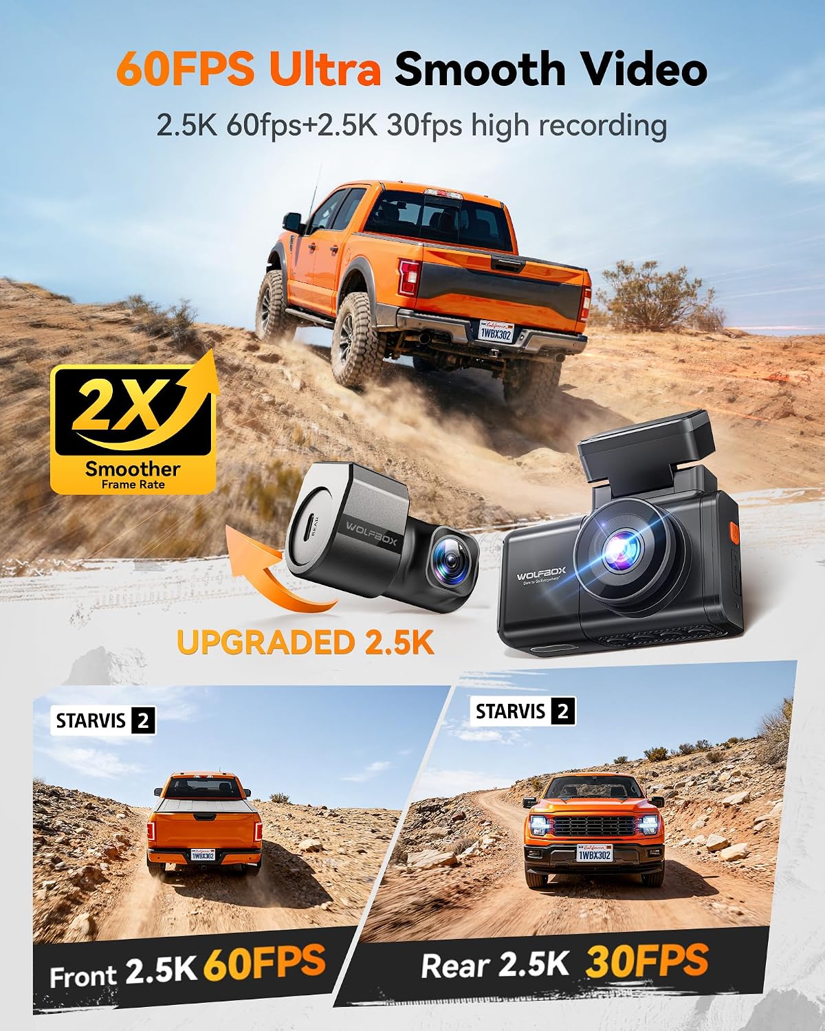 Detalle 2 de WOLFBOX X3 Pro Dual Front & Rear Dash Cam with 5MP STARVIS 2, GPS, Wi‑Fi and ADAS (X3 Pro)