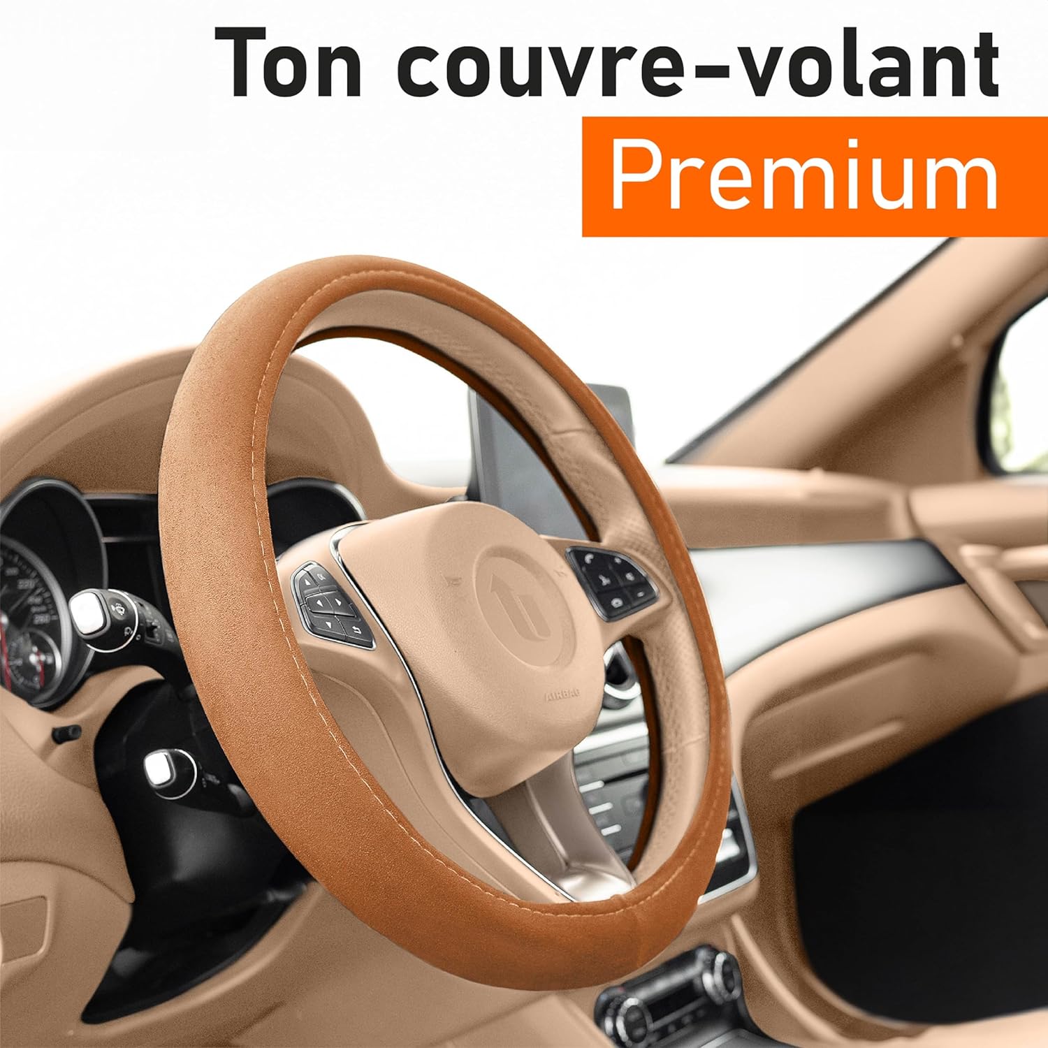 Detalle de Upgrade4cars Couvre volant voiture brun – taille universelle 37 à 39 cm