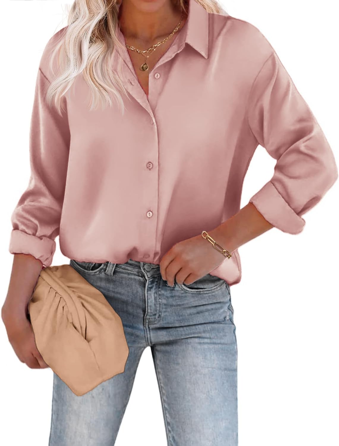 Thumbnail 6 de Chigant Women's Satin Blouse button-down shirt