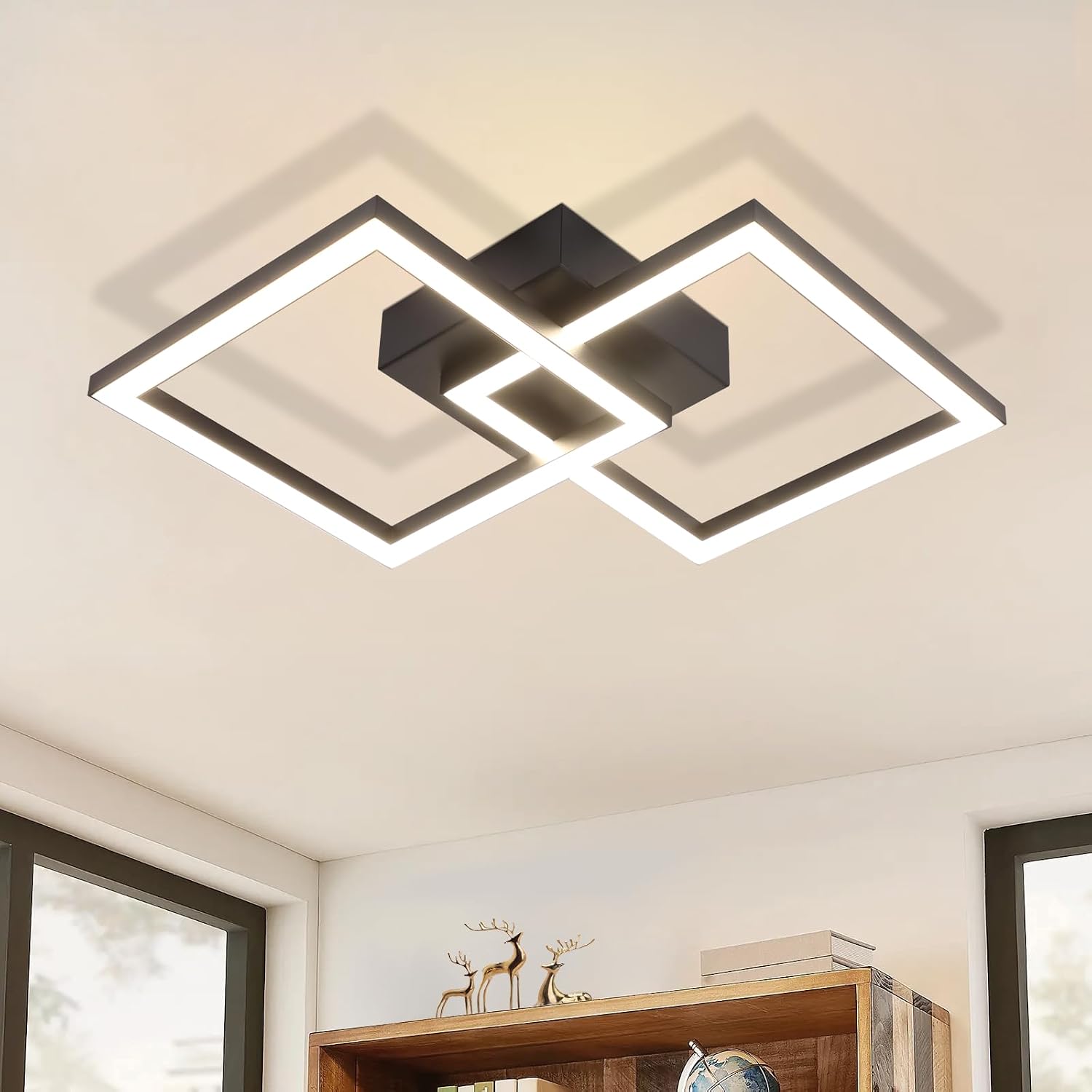 Detalle de Homefire LED-Decktleuchte für Küche & Flur, 24 W, 4000K, schwarz – eckiges Designlicht