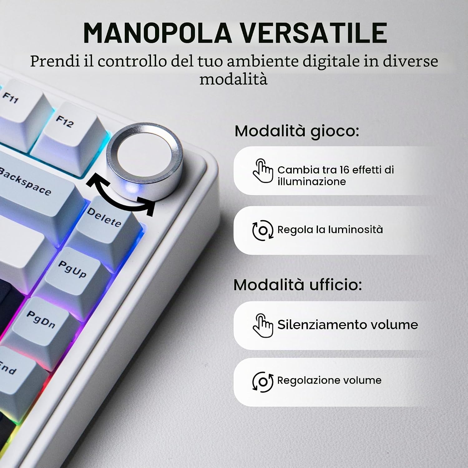 Detalle de MechLands Aula F75 PRO 75%: tastiera meccanica personalizzabile con triple connettività e suono cremoso