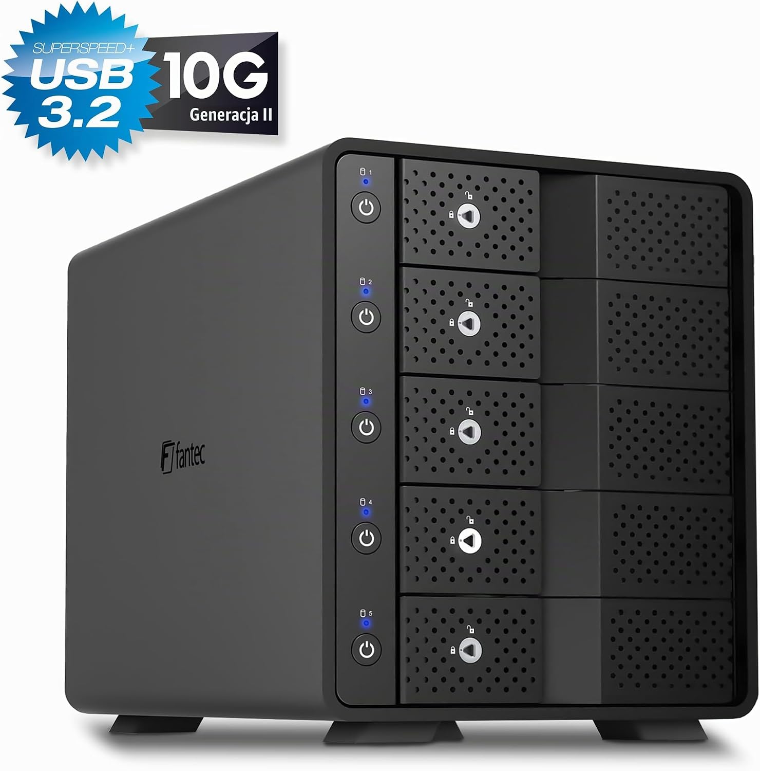 Detalle de FANTEC MB-X5U31H, stacja dokująca SATA na 5 dysków, USB-C 10 Gbit/s