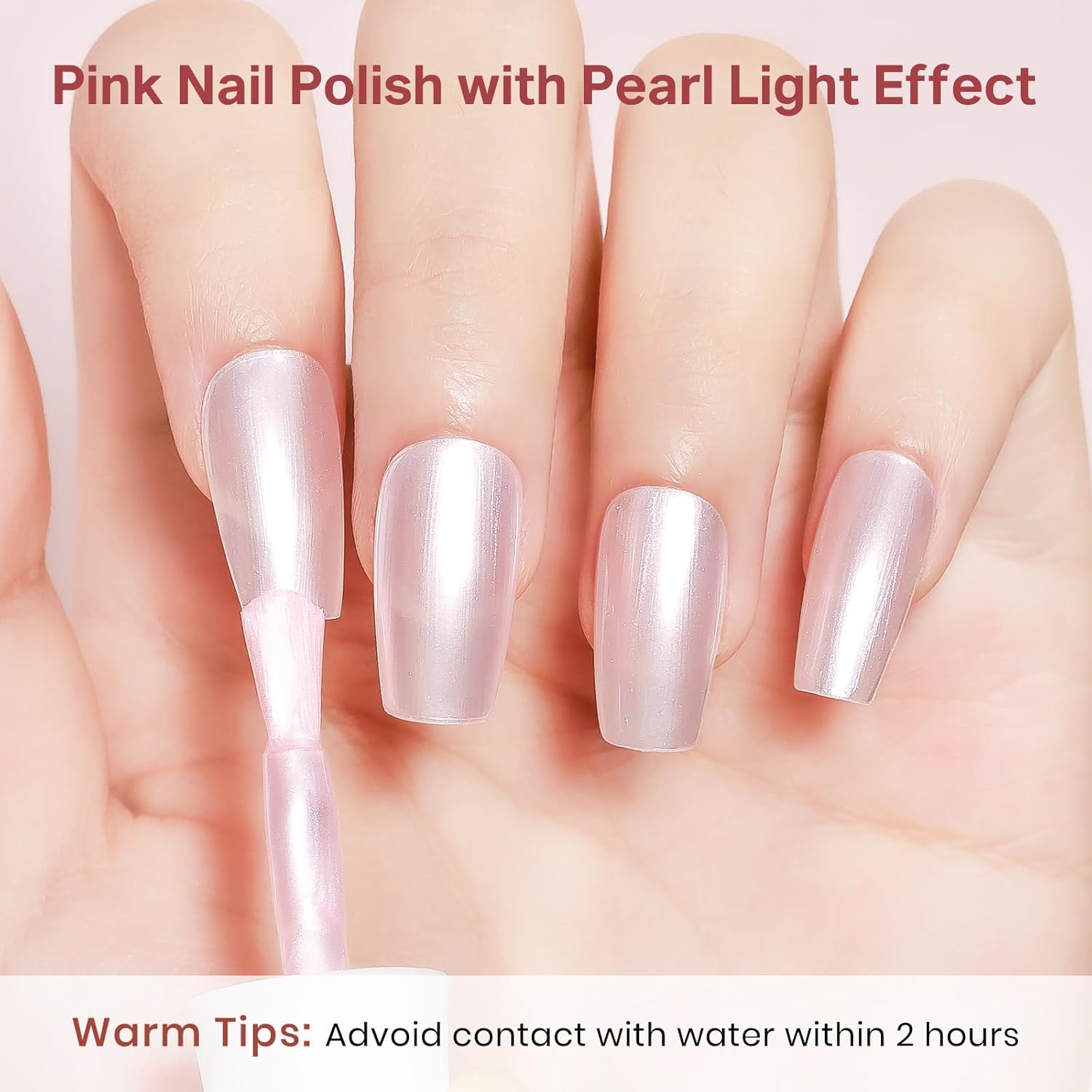 Detalle de MIZHSE Pearlescent Pink Nail Polish — Quick Dry, Oil-Based Pale Pink (15ml)