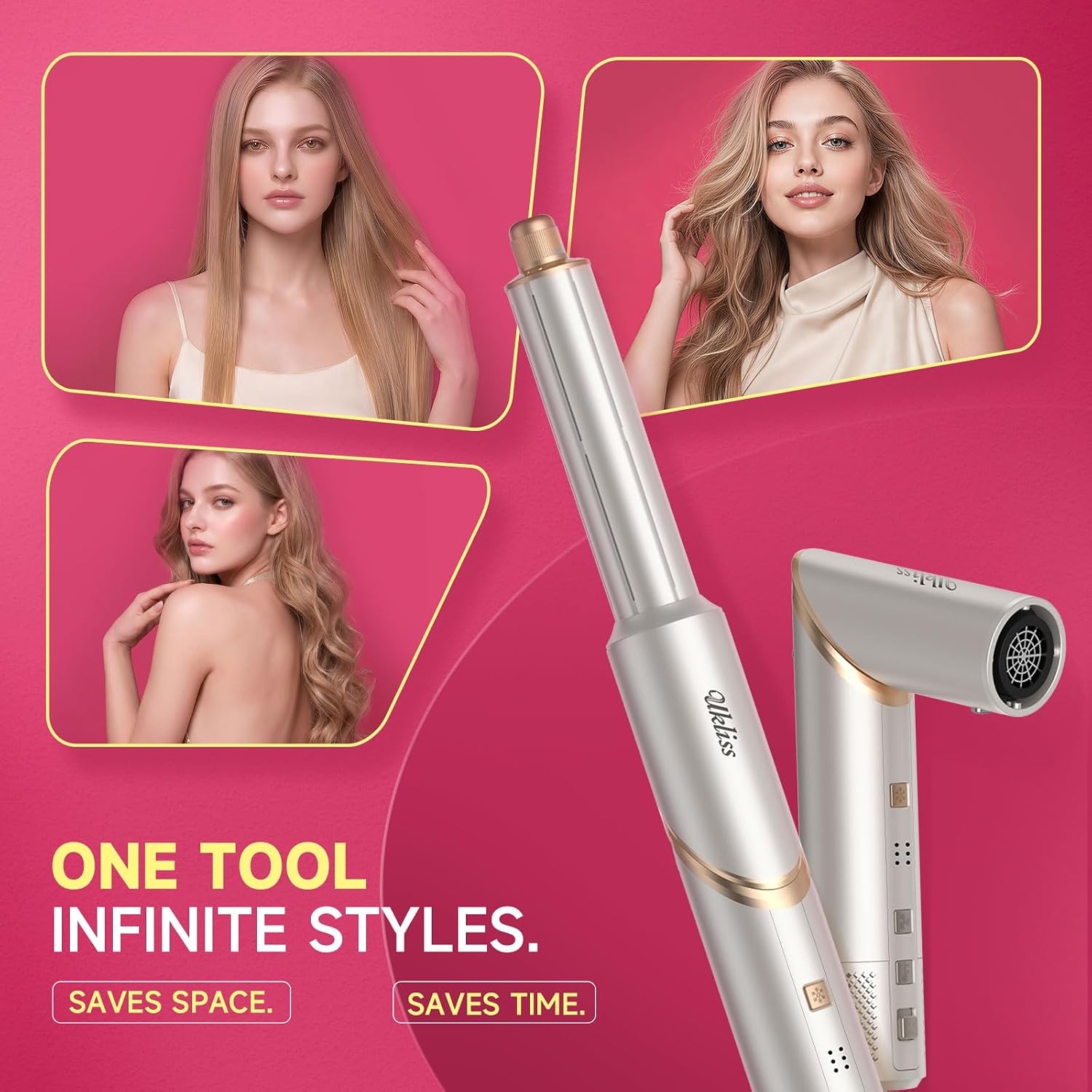 Detalle de UKLISS Hairstyler 8-in-1 Set: Pro Airstyler & Haartrockner mit Air Brush – All-in-One Multistyler für alle Haartypen