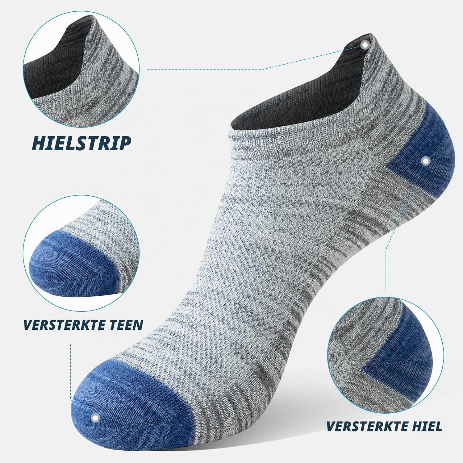 Detalle 2 de Eono lage sneakersokken, 8 paar ademende katoenen enkelsokken