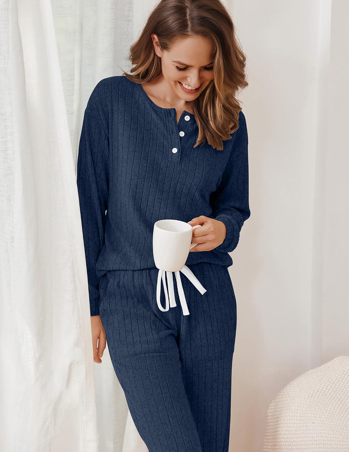Detalle de Ekouaer Women's Knit Pajama Set