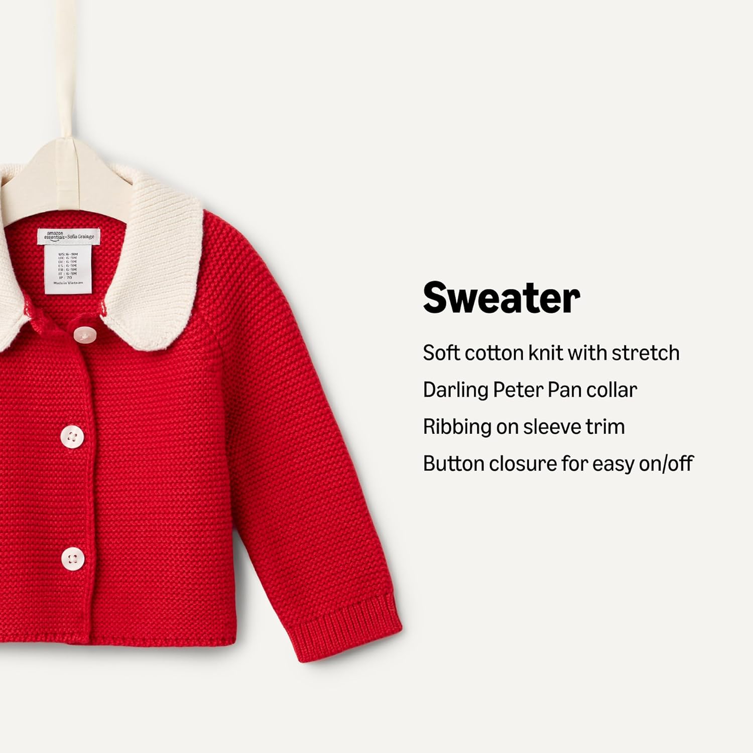 Detalle de Amazon Essentials x Sofia Grainge Unisex Toddlers and Babies' Peter Pan Collar Sweater Jacket