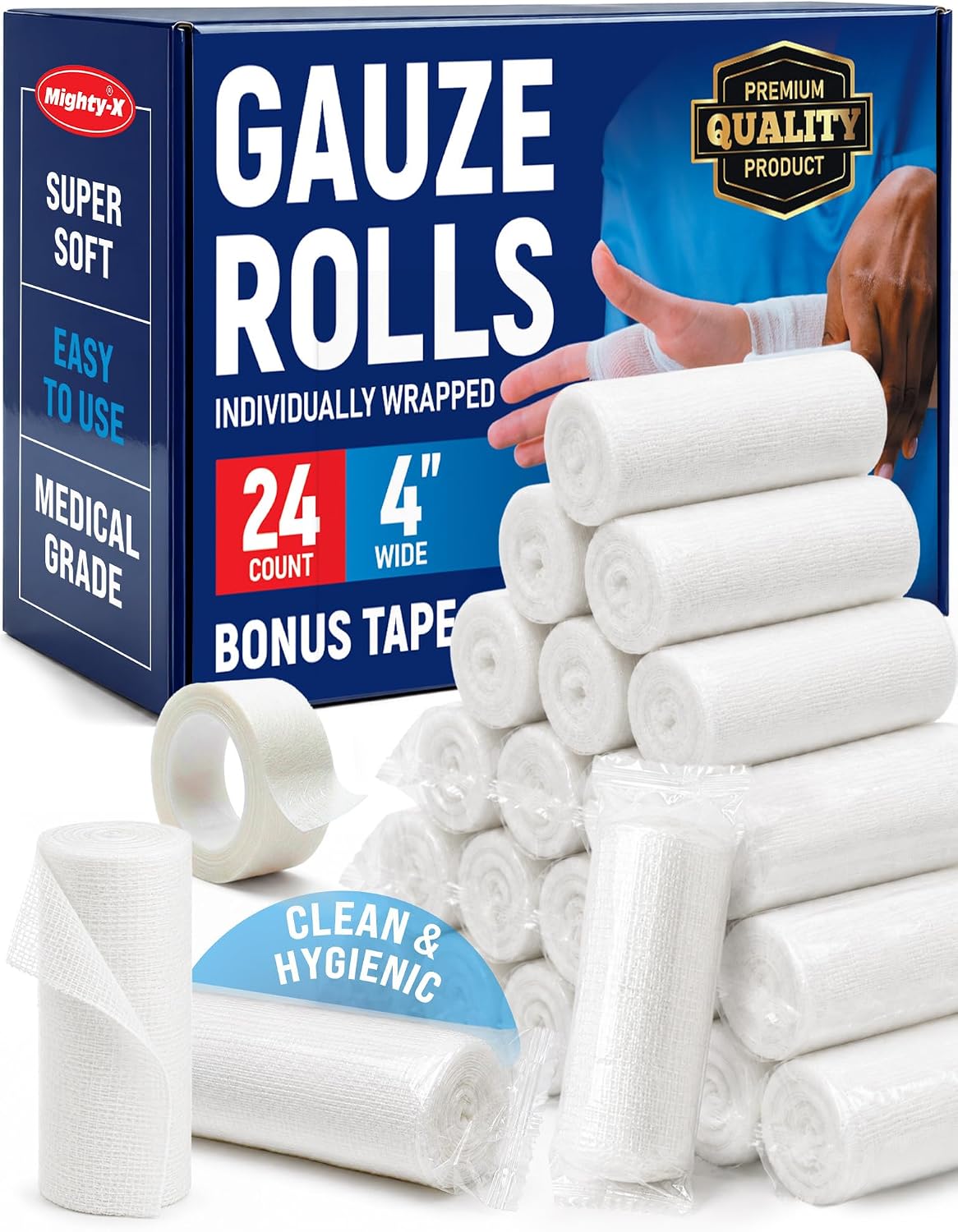 Detalle de Mighty-X 24-Pack Medical Gauze Rolls, 4-Inch, 4.1-Yard, Latex-Free
