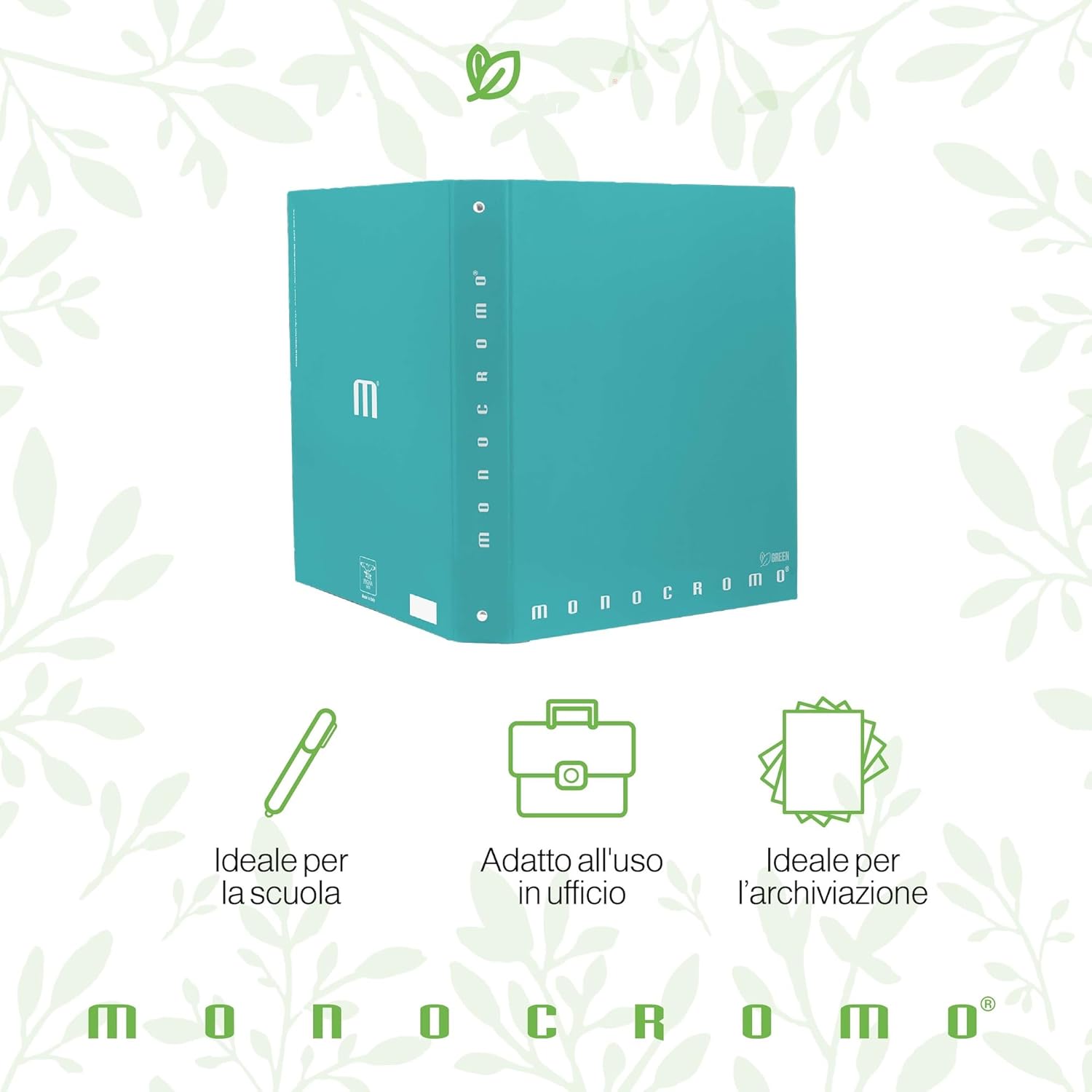 Thumbnail 3 de Pigna MONOCROMO GREEN Raccoglitore con anelli f.to A4 (27x32 cm) - 5 pezzi