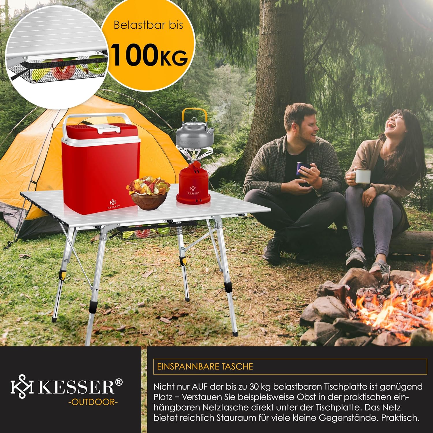 Thumbnail 5 de KESSER Campingtisch faltbar Klapptisch mit Aluminiumrahmen, 120x70 cm, höhenverstellbar bis 79 cm, Traglast 100 kg