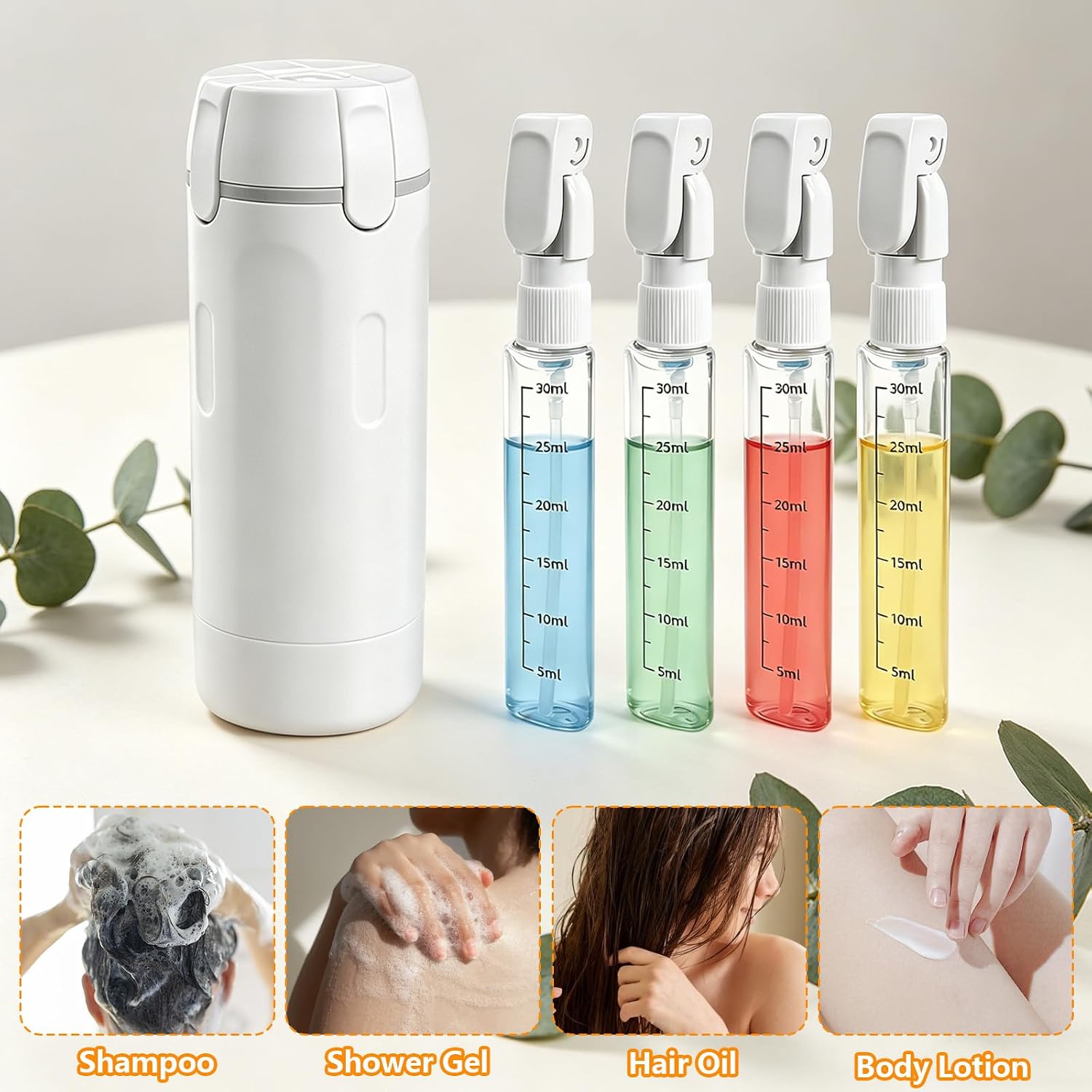 Thumbnail 4 de KUHAWL Reiseflaschen Zum Befüllen 4-in-1 reisdispenser, 4 x 30 ml
