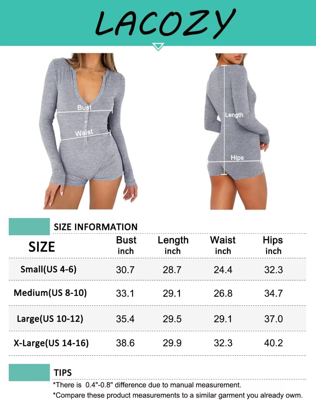 Thumbnail 3 de LACOZY Long Sleeve V Neck Romper for Women – One-Piece Jumpsuit for Yoga, Gym and Lounge