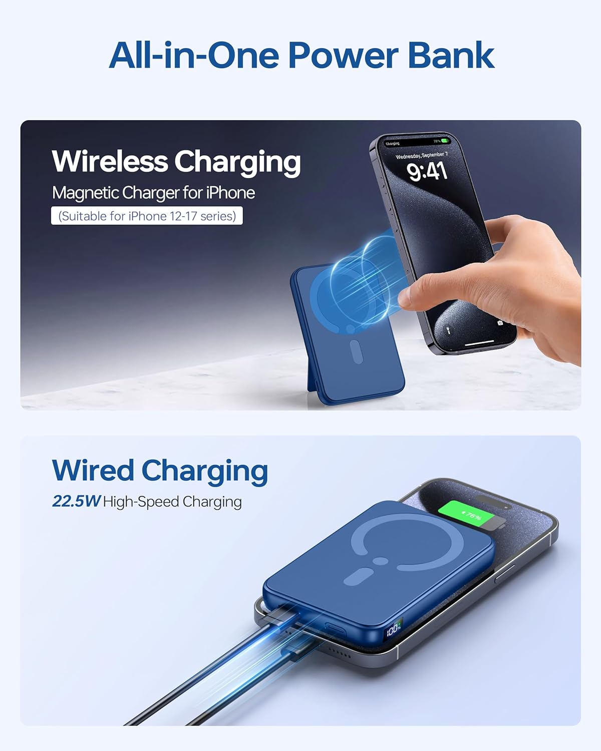 Detalle de Eissix MagSafe Power Bank 12000mAh with 22.5W PD Fast Charge and 360° Stand