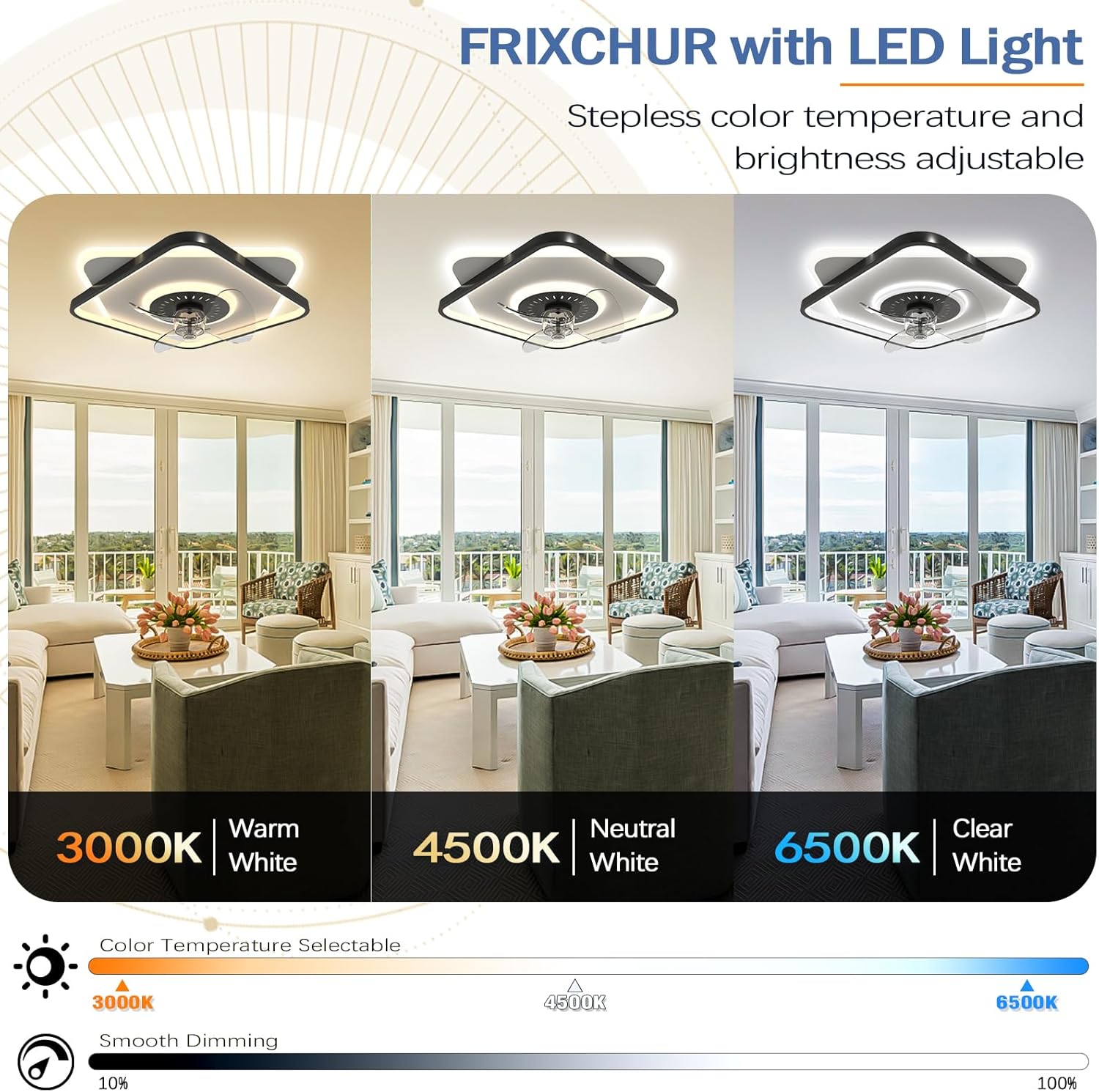Thumbnail 4 de FRIXCHUR Low Profile Ceiling Fans with Lights and Remote: Compact, Dimmable Illumination in a Sleek Fandelier