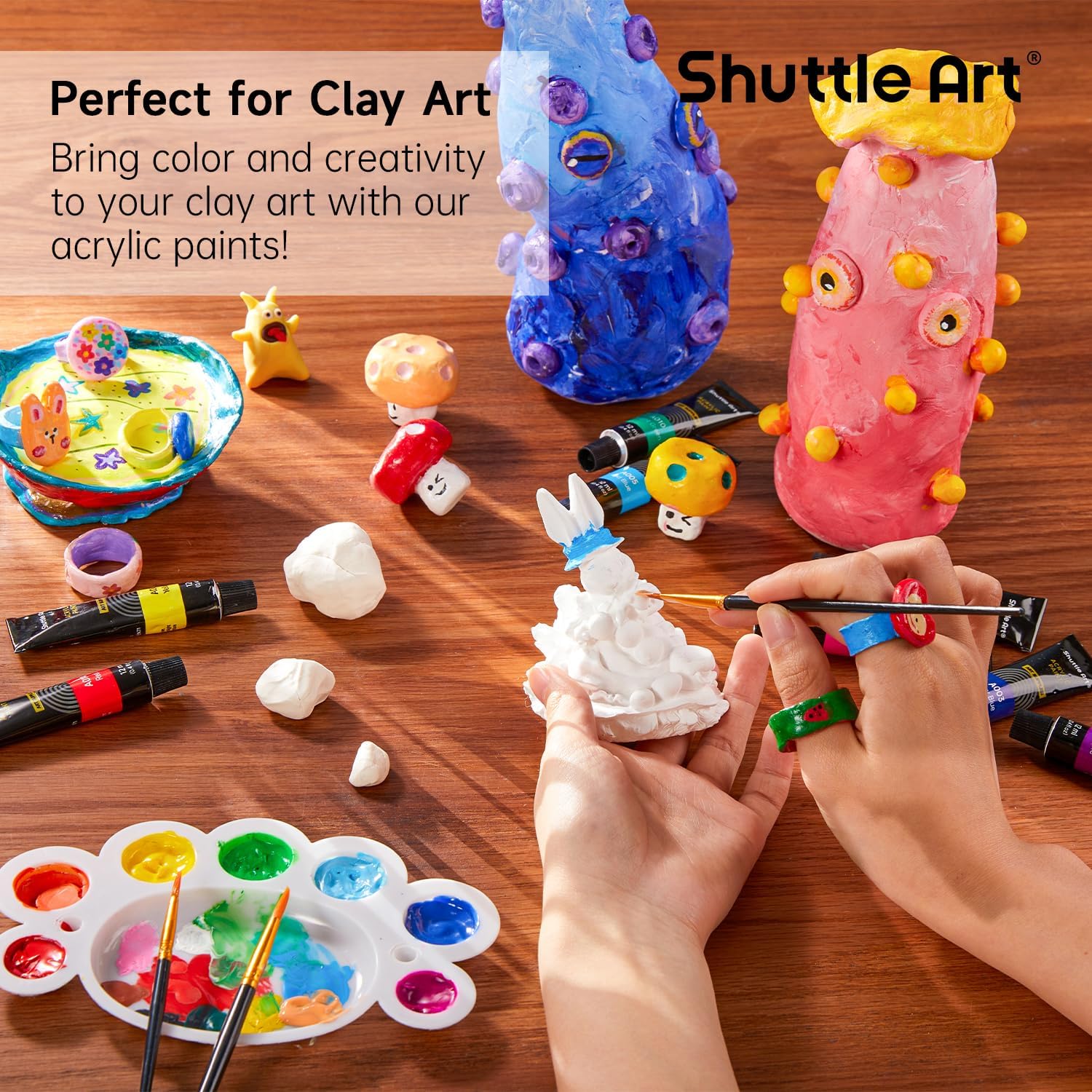 Thumbnail 6 de Shuttle Art Acrylfarbe-Set (16 x 12 ml) in Tuben – mit Pinseln für Malen auf vielen Oberflächen
