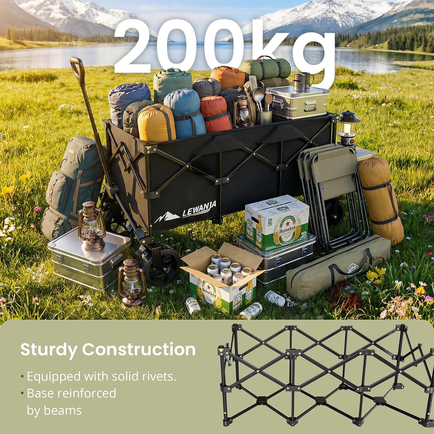 Thumbnail 6 de LEWANJA 250L Chariot Pliable: chariot de plage et jardin robuste, 200 kg