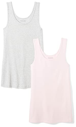 Detalle de Amazon Essentials 2-pack Tank da Donna in Cotone Modal a Costine – Rosa/Grigio chiaro, XX-L