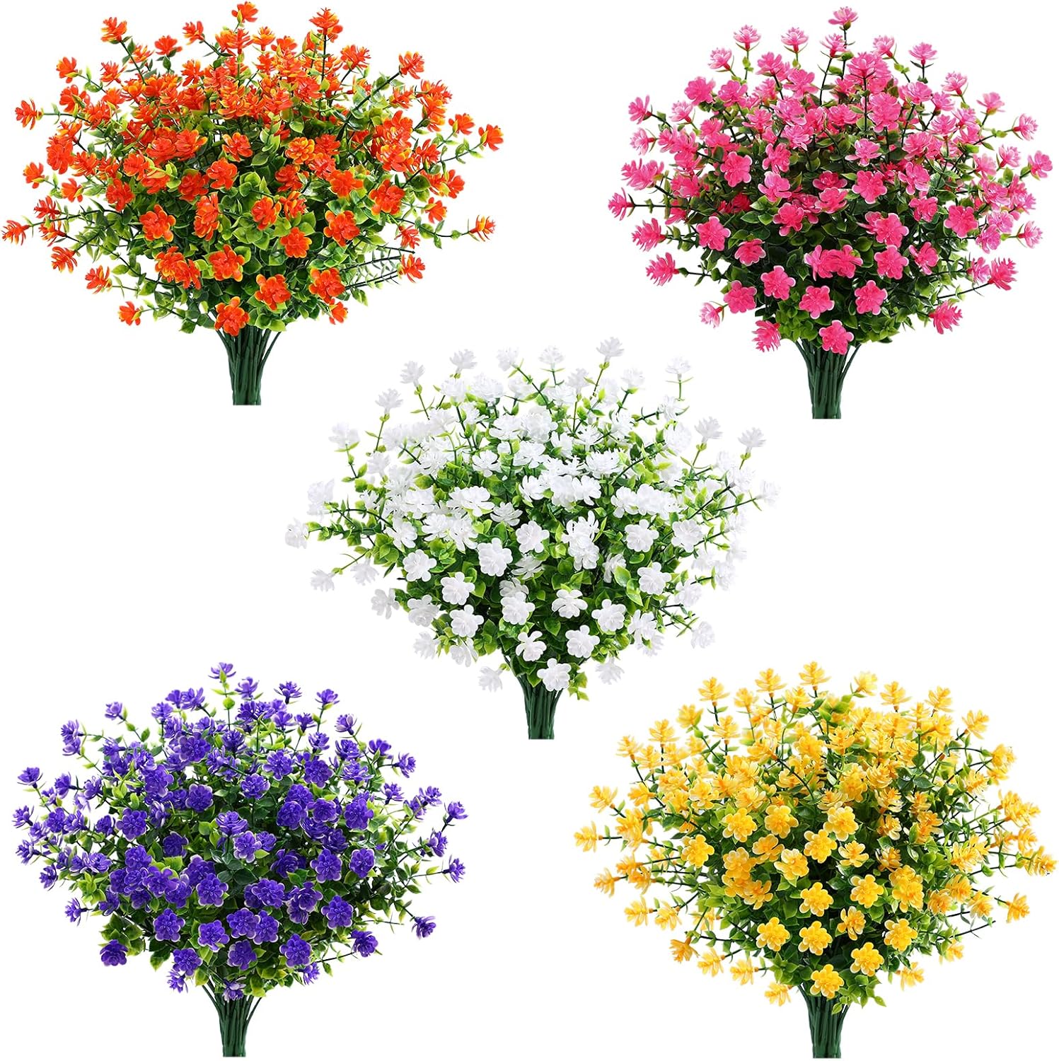Thumbnail 4 de Alupssuc 20 Bundles Outdoor Artificial Flowers – UV‑Resistant Purple, Rose, Yellow, Orange, White Faux Bushes for Garden, Porch, Vase