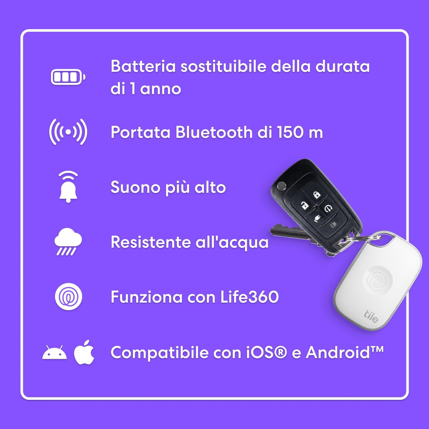 Thumbnail 6 de Tile by Life360 Pro: Localizzatore Bluetooth per chiavi, borse e oggetti di valore (Pacchetto 2, Nero/Bianco)