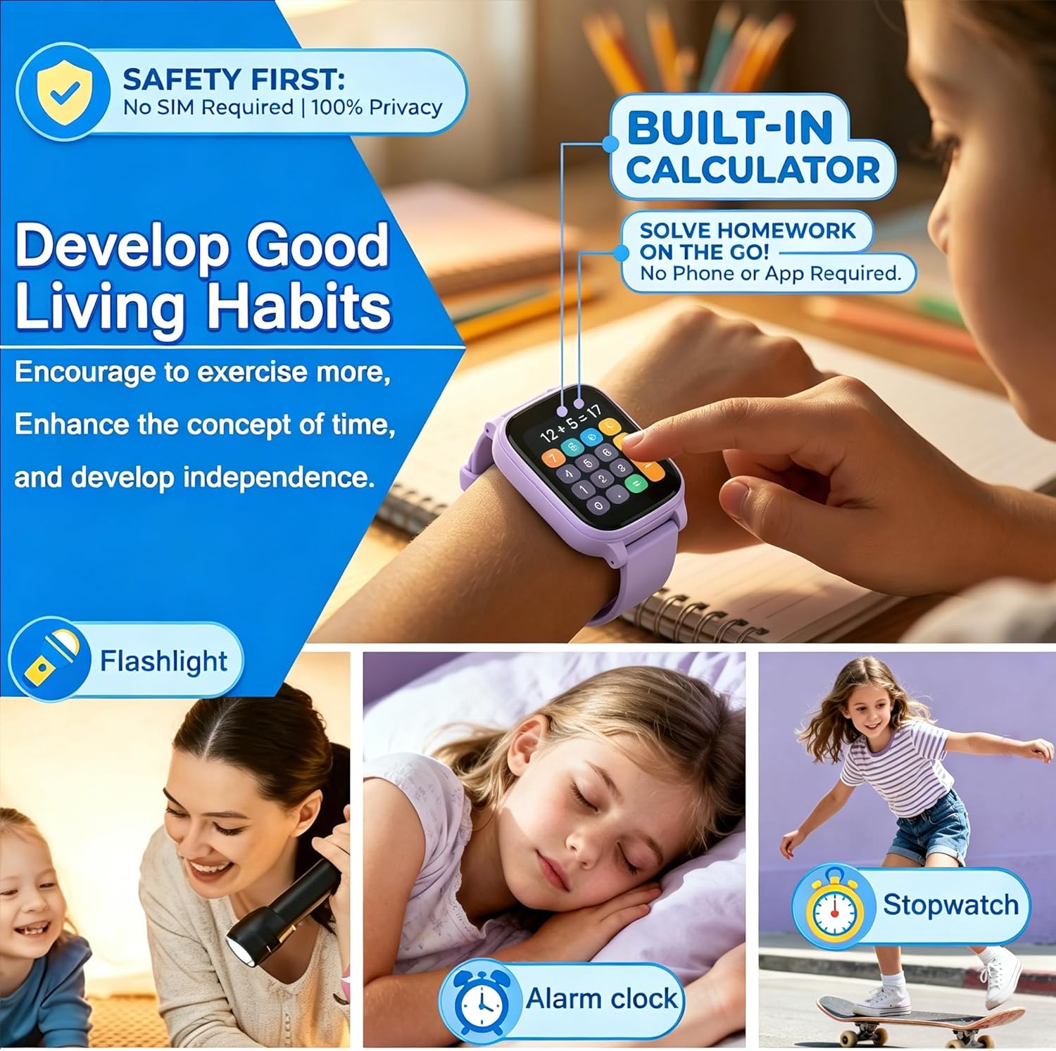 Thumbnail 6 de Tzzulsx Kids Smart Watch: Standalone 1.83" HD Display, IP68, 18 Games & Health Tracking