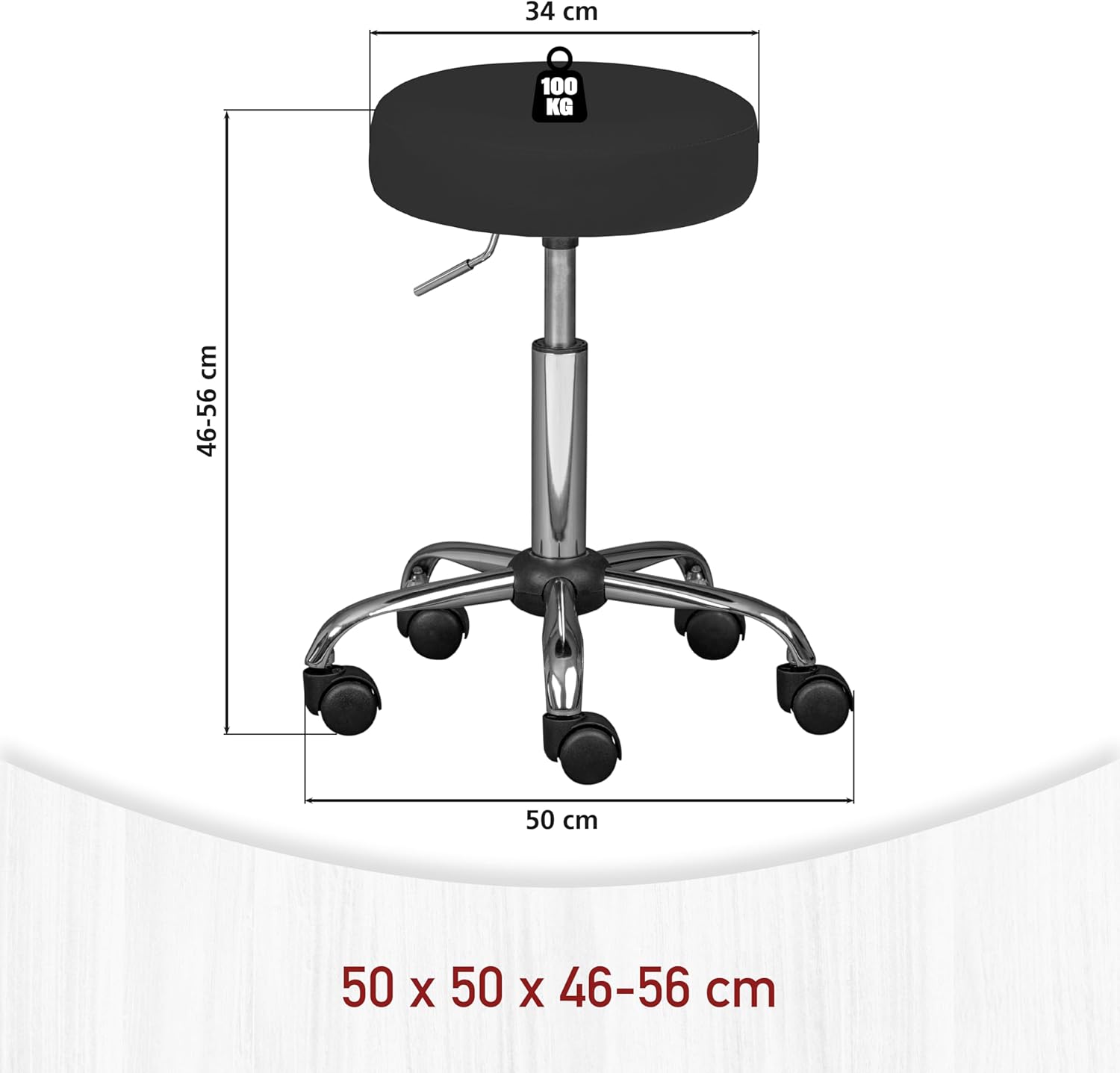 Detalle de Inter Link Sgabello girevole su rotelle, altezza regolabile 50–66 cm, rivestimento PU nero