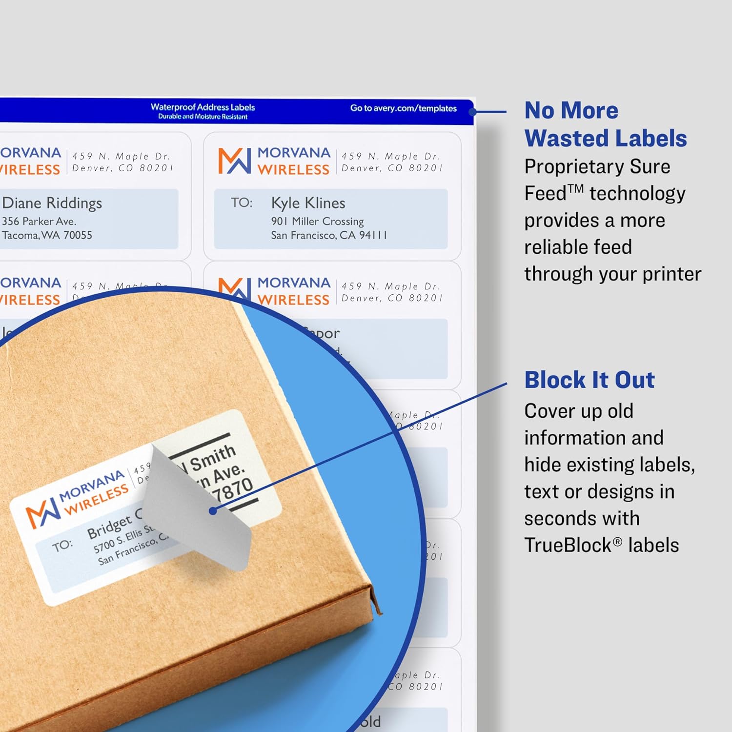 Thumbnail 1 de Avery 5264 Printable Shipping Labels, 3-1/3 x 4 in, Sure Feed, TrueBlock, 150 Count