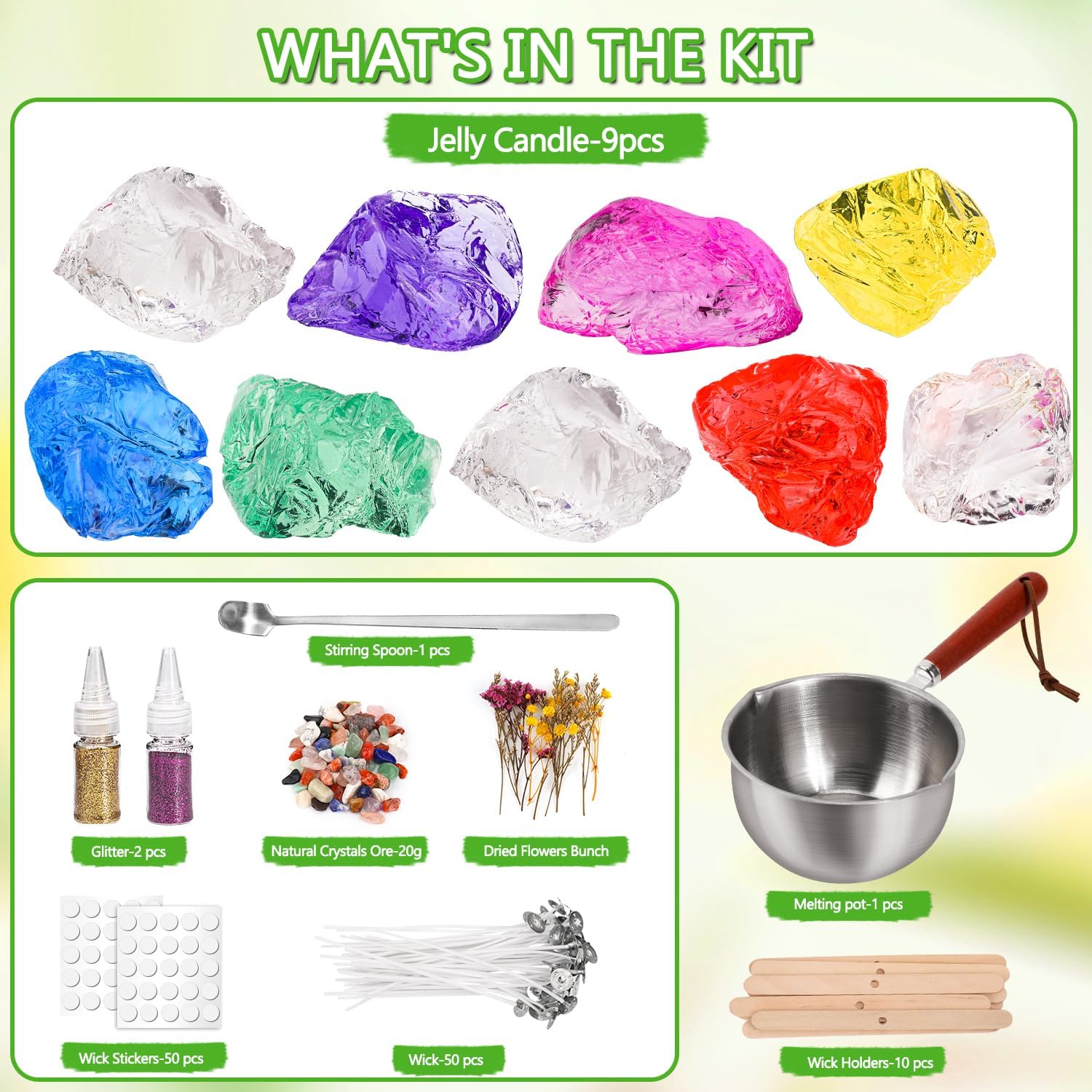 Detalle de Blingfun Jelly Candle Making Kit (9pcs Gel Wax, 7 Colours) – Beginner DIY Set