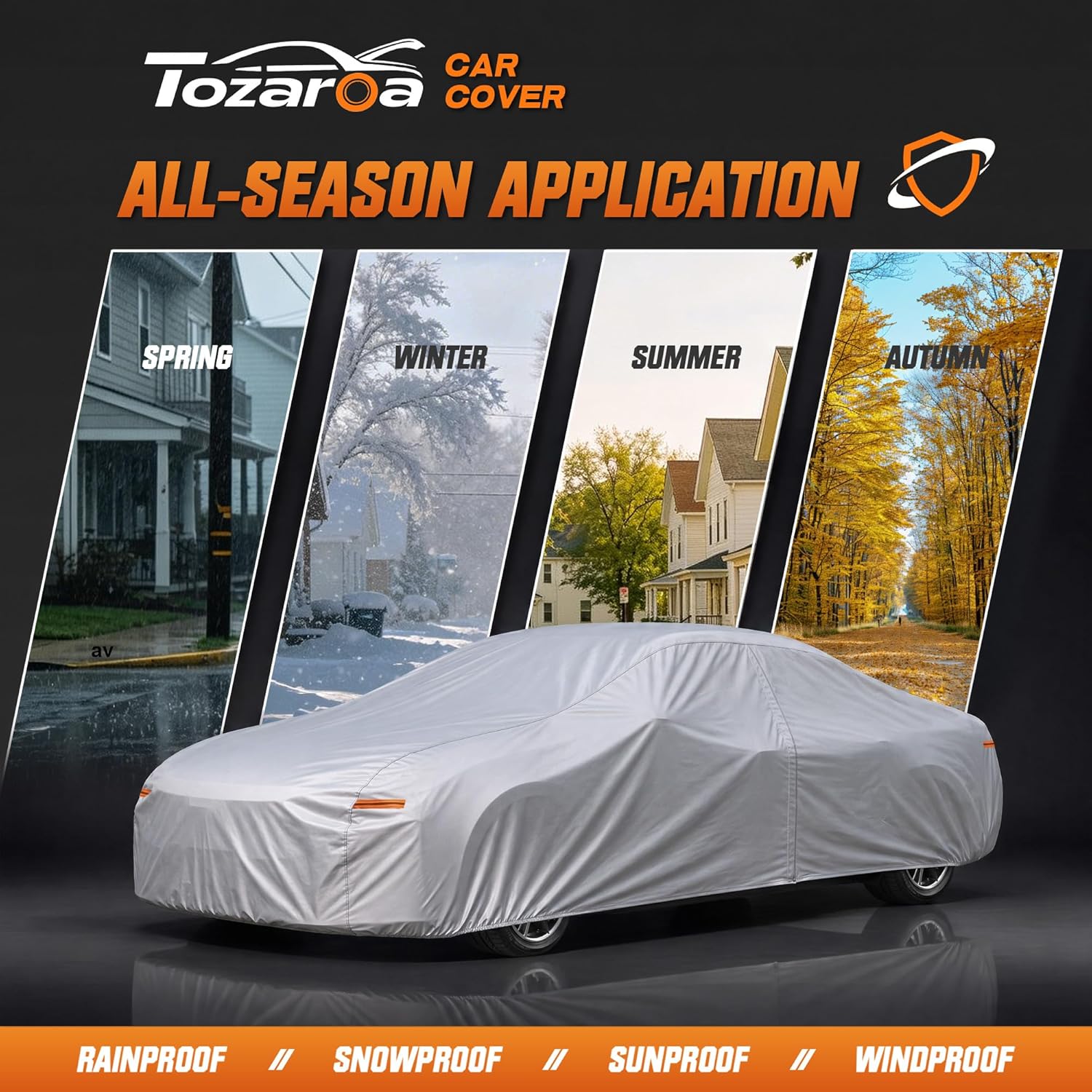 Thumbnail 3 de Tozaroa All-Weather Car Cover for Sedans (219–230 inch) with Anti-Scratch Lining, Windproof System, Sun Visor & Towel