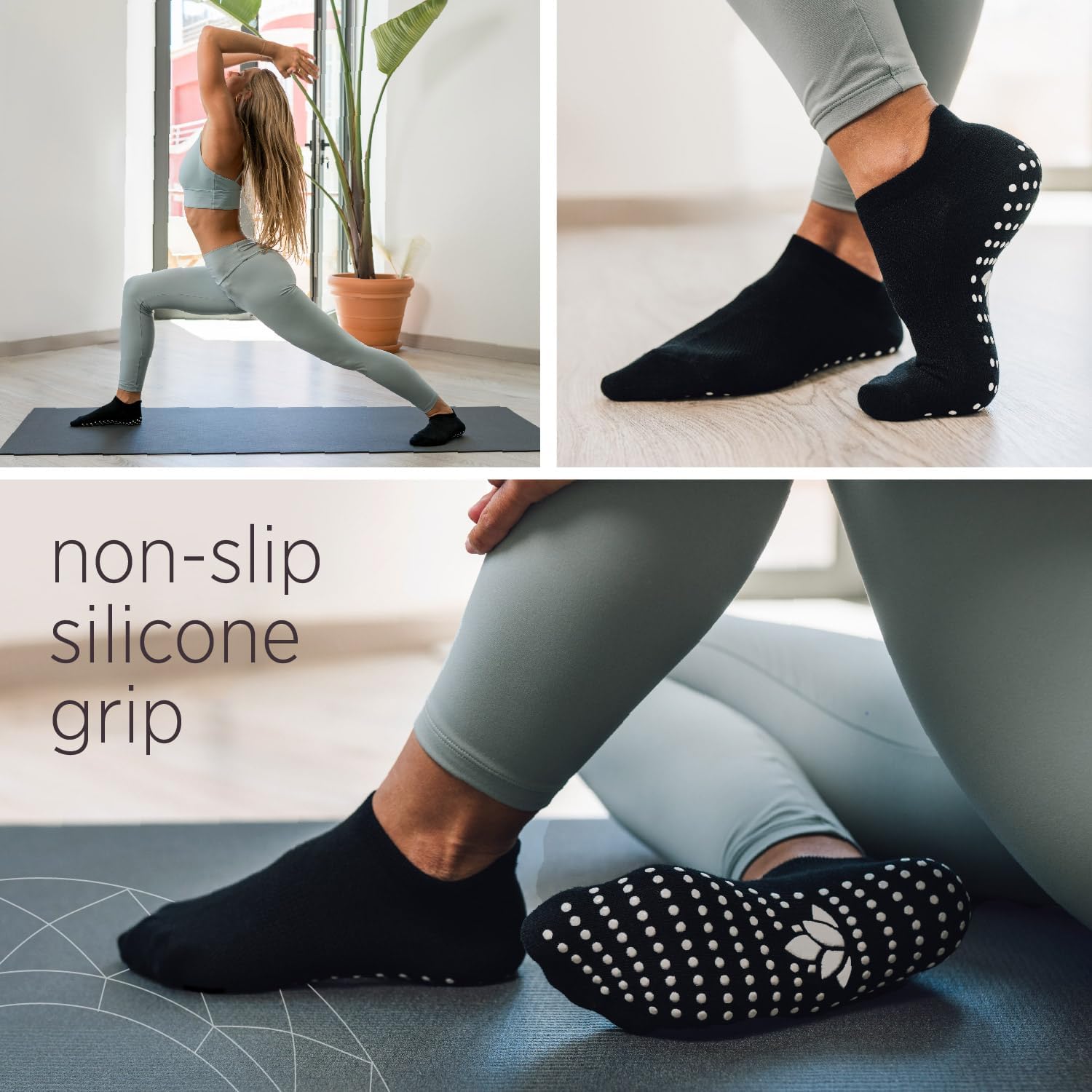 Thumbnail 2 de 3 Pairs Non-Slip Yoga Pilates Socks (Full Toe, Ankle Grip) for Fitness, Dance & Barre – UK 4–8 / EU 37–42