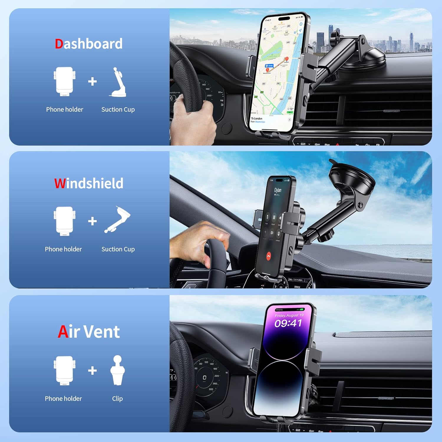 Thumbnail 1 de MOKPR Wireless Car Charger (15W) with Automatic Clamping Holder for iPhone & Galaxy