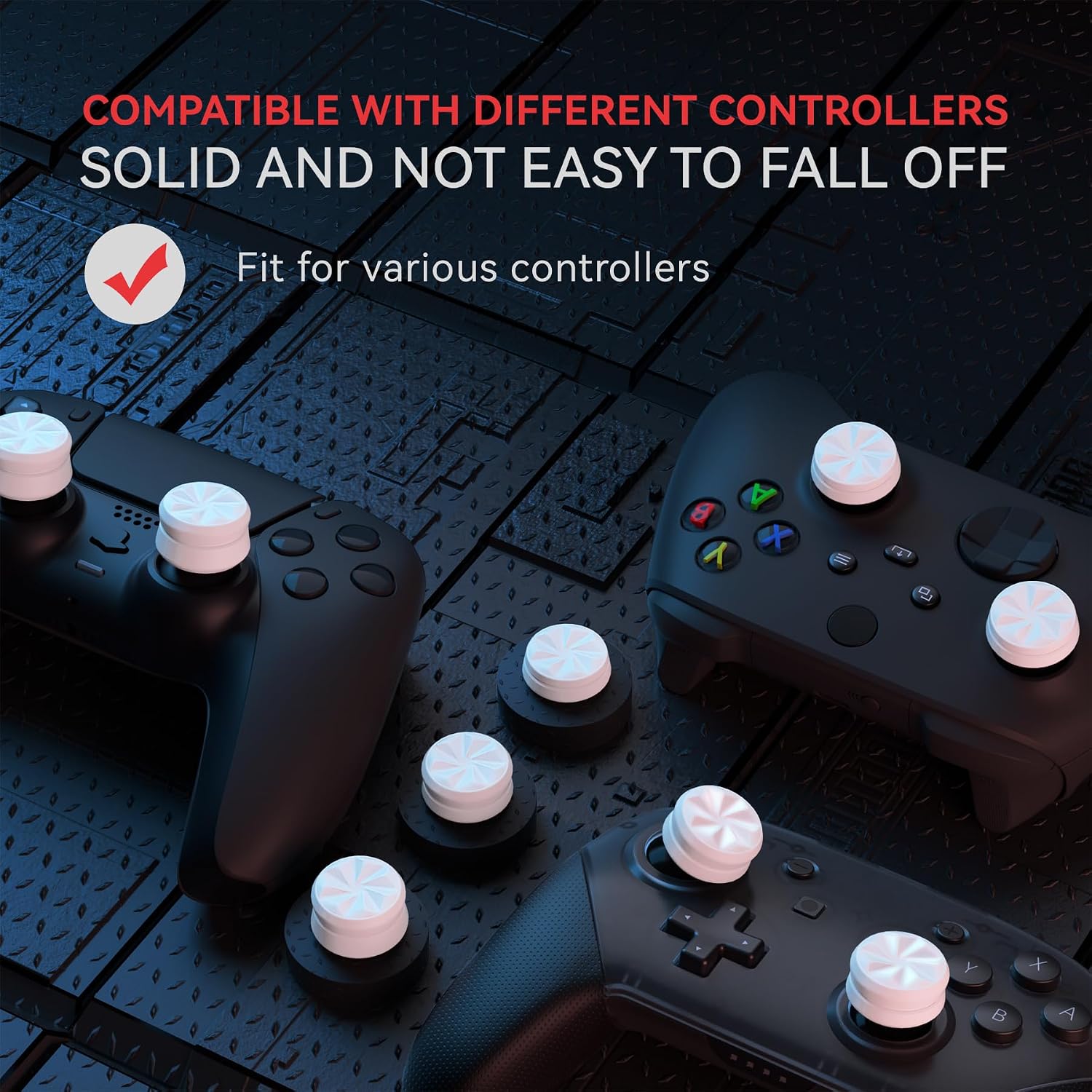 Detalle de PlayVital 3 Height Hurricane thumb grips caps (white) for PS5, PS4, Xbox and Switch Pro controllers