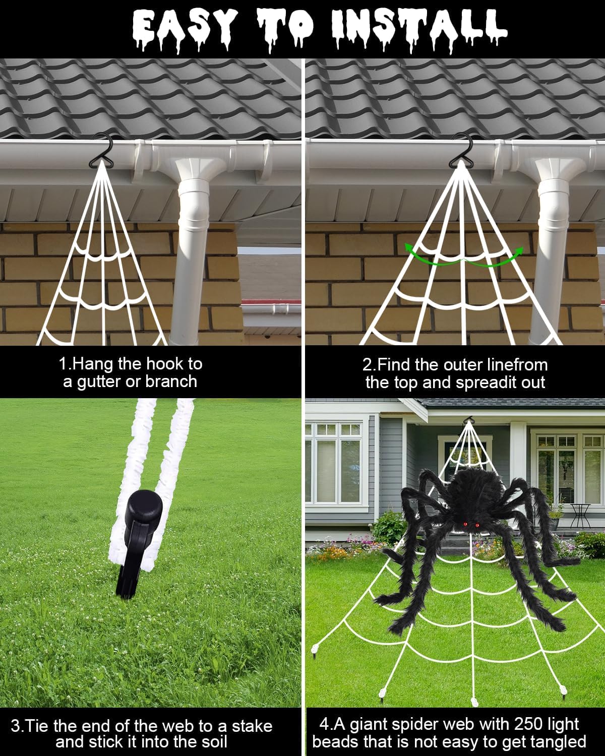 Detalle 2 de ECOHDT spider web-purple Halloween Spider Web Lights, 250 Purple LEDs, Remote