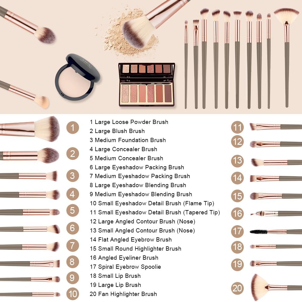 Detalle de Vicloon Set Pennelli Make up 40 strumenti (20 pennelli, spugne e accessori) per fondotinta, occhi e cipria