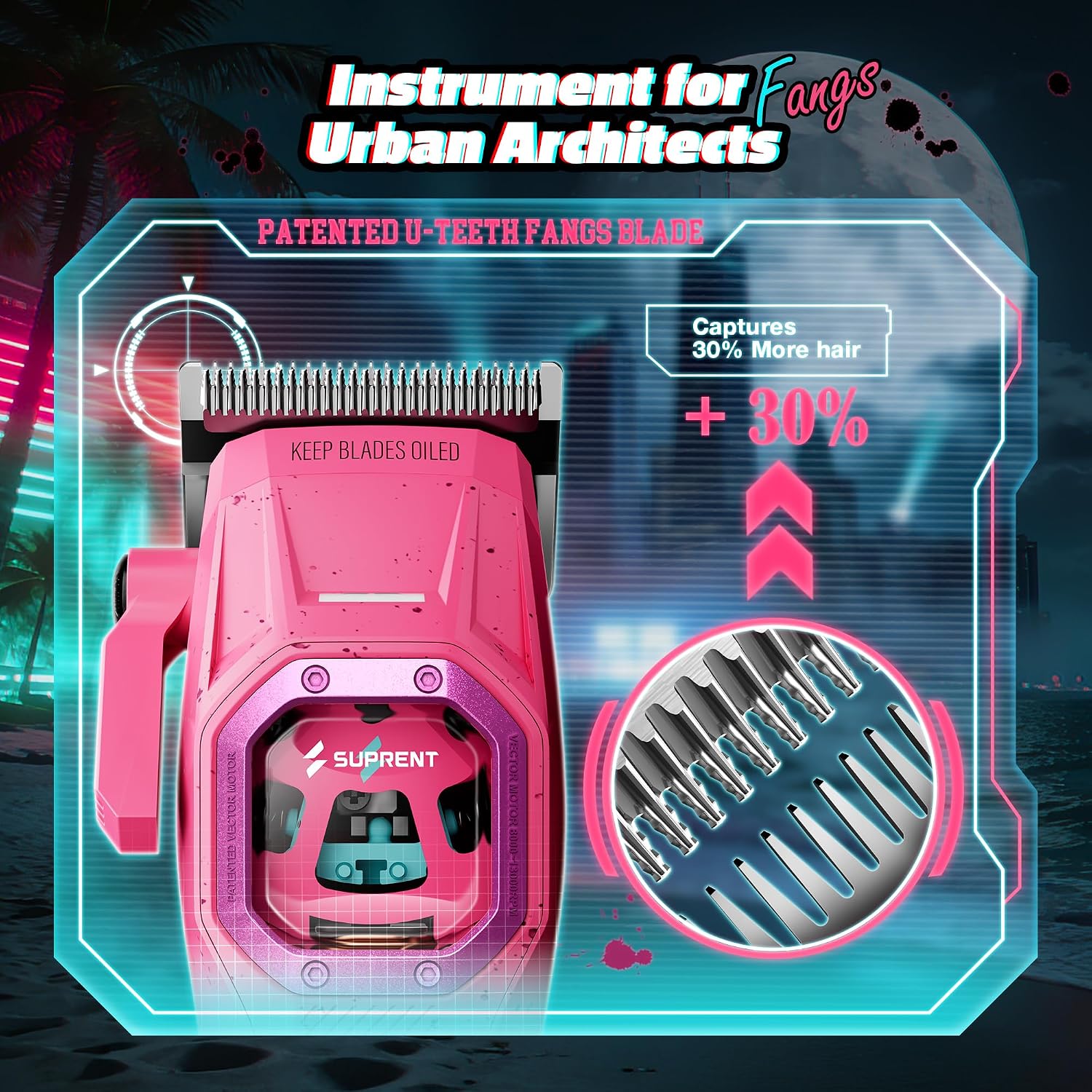 Detalle de SUPRENT Fangs Professional Barber Clippers: 13,000 RPM Vector Motor Kit