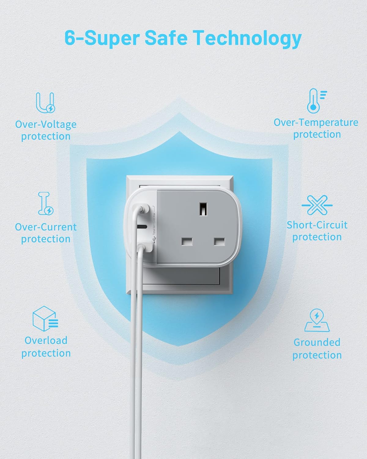 Thumbnail 5 de VINTAR UK to European Plug Adapter with Type E/F and 2 USB-C + USB-A ports